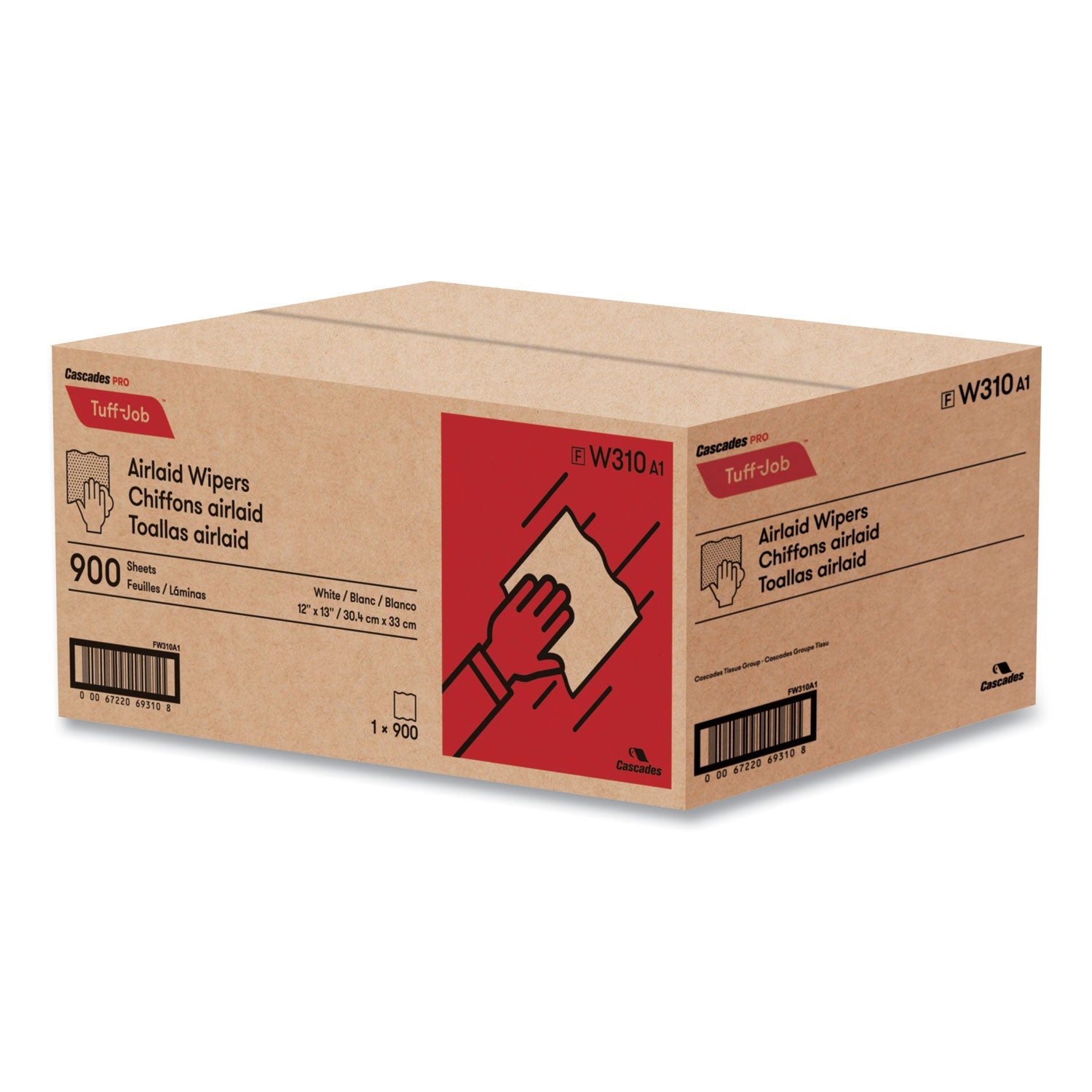 Cascades PRO Tuff-Job Airlaid Wipers, Medium, 12 X 13, White, 900/carton
