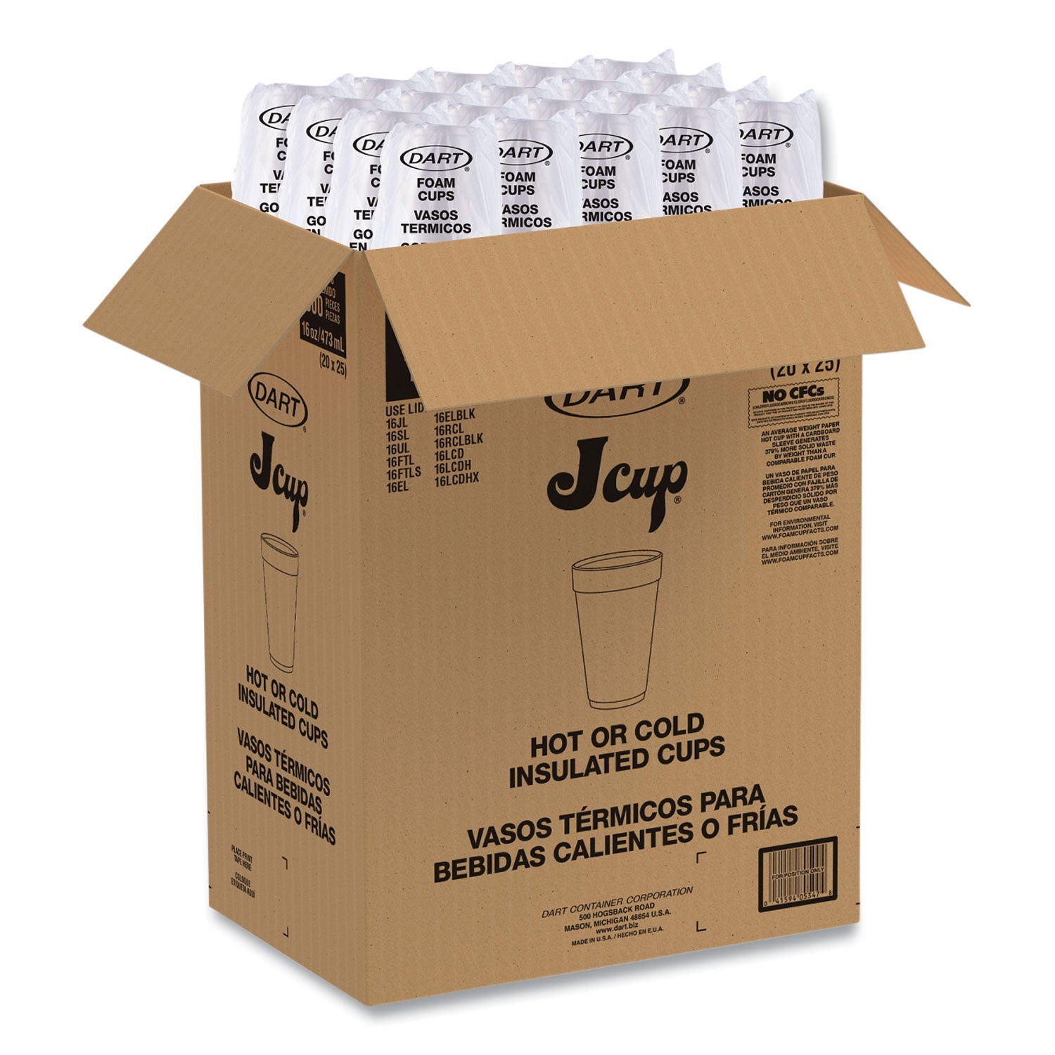 Dart® Foam Drink Cups, 16 Oz, White, 20/bag, 25 Bags/carton