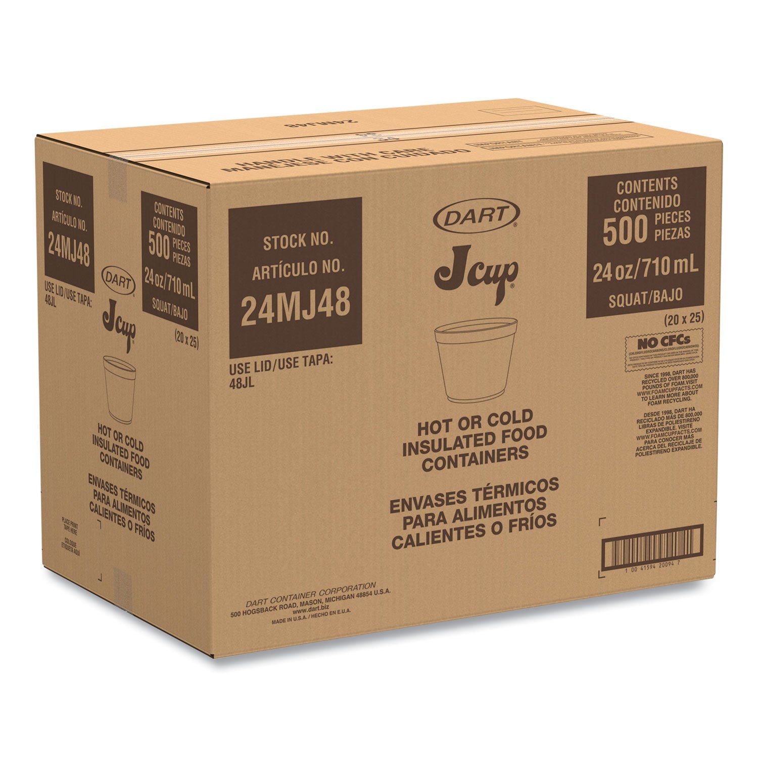 Dart® Foam Containers, 24 Oz, White, 25/bag, 20 Bags/carton