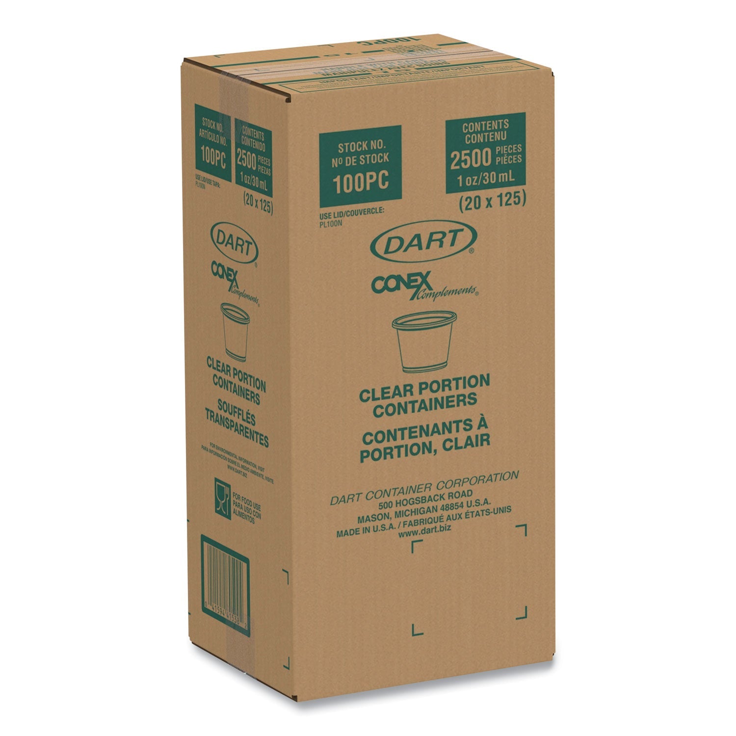 Dart® Conex Complements Portion/Medicine Cups, 1 oz, Plastic, Clear, 125/Bag, 20 Bags/Carton