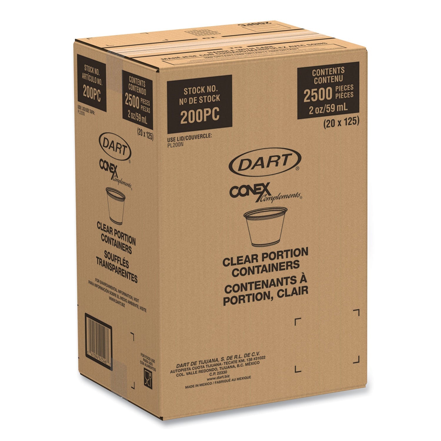 Dart® Conex Complements Portion/Medicine Cups, 2 oz, Plastic, Clear, 125/Bag, 20 Bags/Carton
