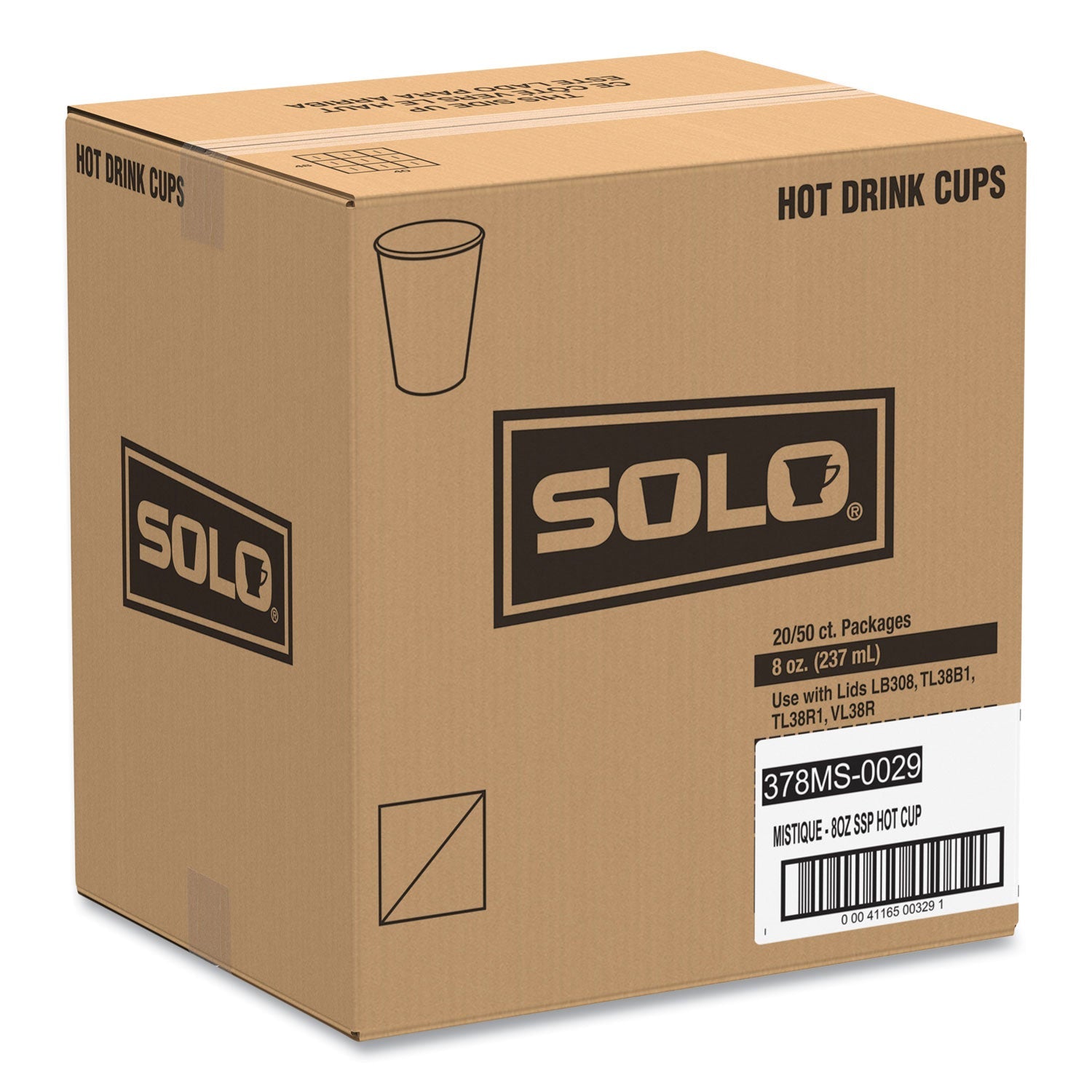 SOLO® Mistique Polycoated Hot Paper Cups, 8 oz, Brown, 50/Sleeve, 20 Sleeves/Carton
