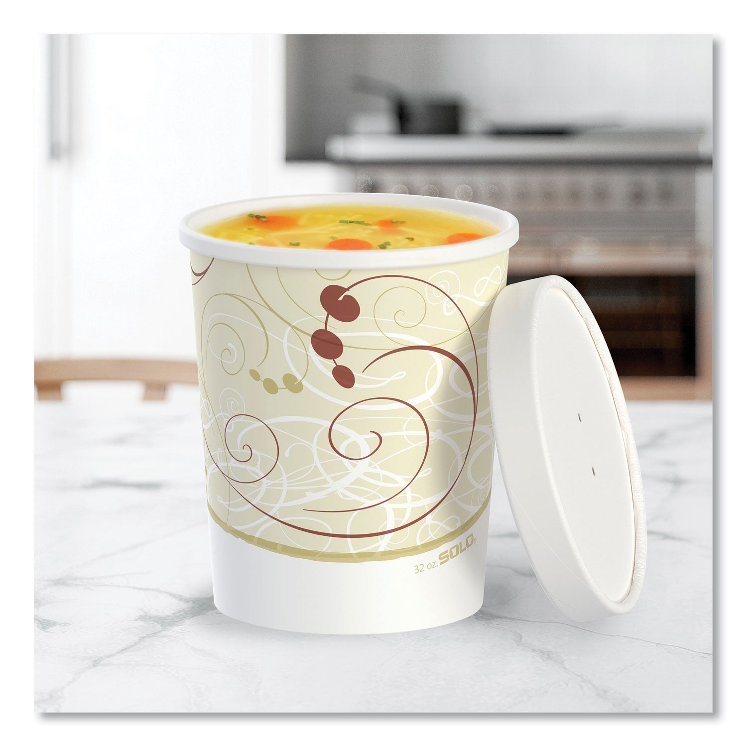 SOLO® Flexstyle Double Poly Food Combo Packs, 32 oz, Symphony, Paper, 25 Cups and 25 Lids/Pack, 10 Packs/Carton - Bloom Skins