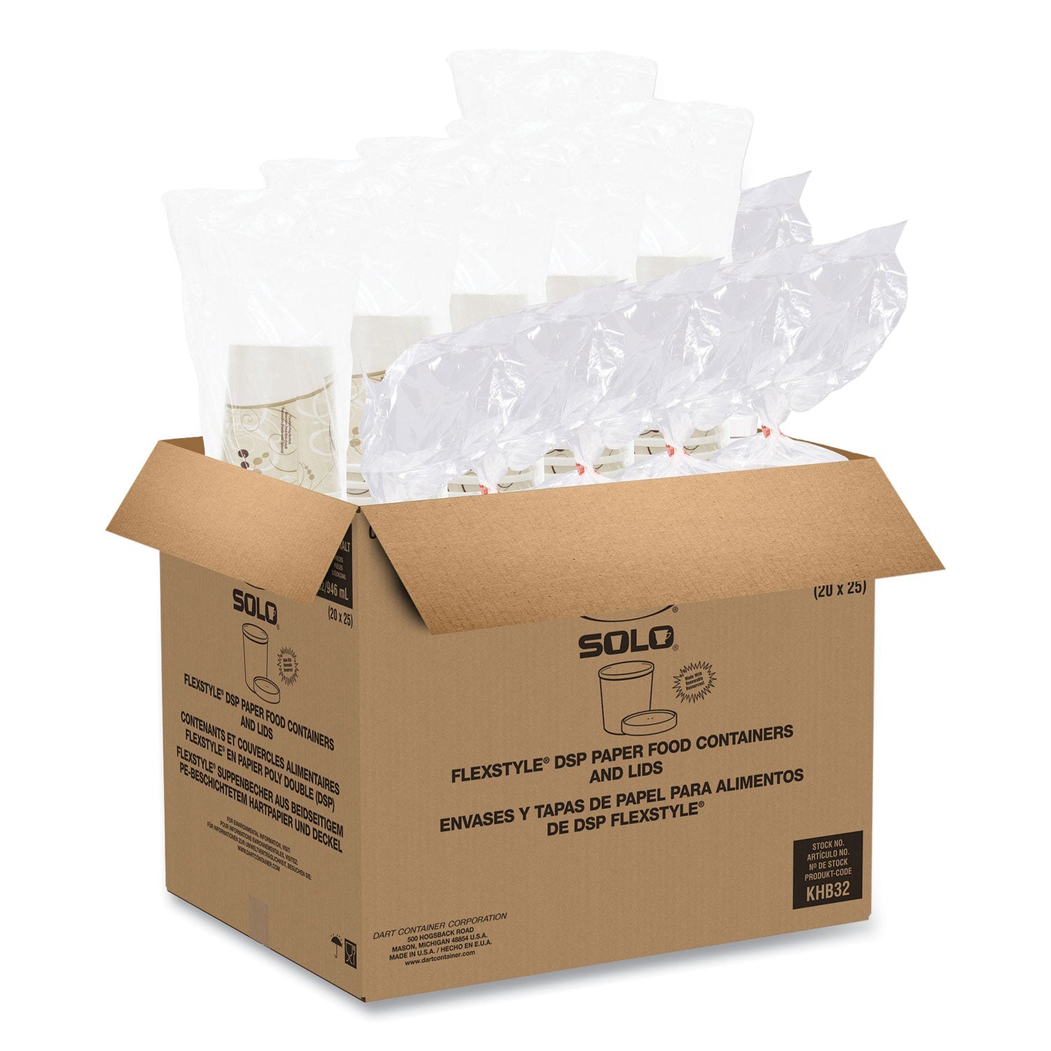 SOLO® Flexstyle Double Poly Food Combo Packs, 32 oz, Symphony, Paper, 25 Cups and 25 Lids/Pack, 10 Packs/Carton - Bloom Skins