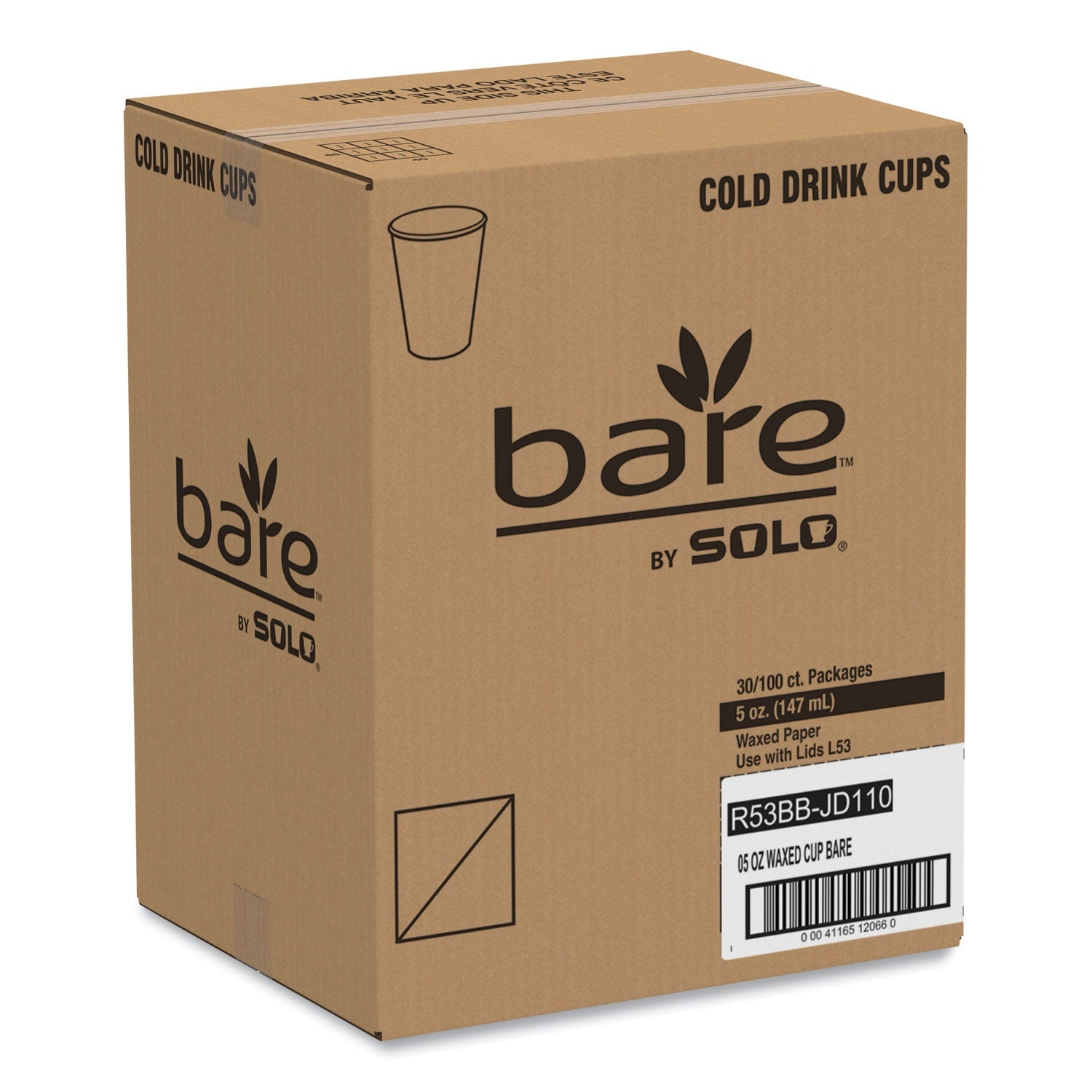 SOLO® Bare Eco-Forward Paper Cold Cups, 5 oz, Green/White, 100/Sleeve, 30 Sleeves/Carton