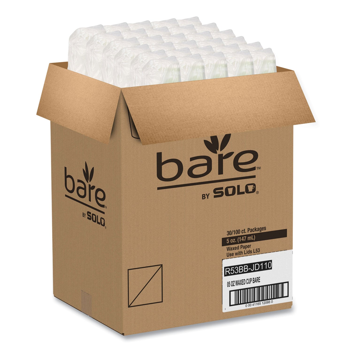 SOLO® Bare Eco-Forward Paper Cold Cups, 5 oz, Green/White, 100/Sleeve, 30 Sleeves/Carton