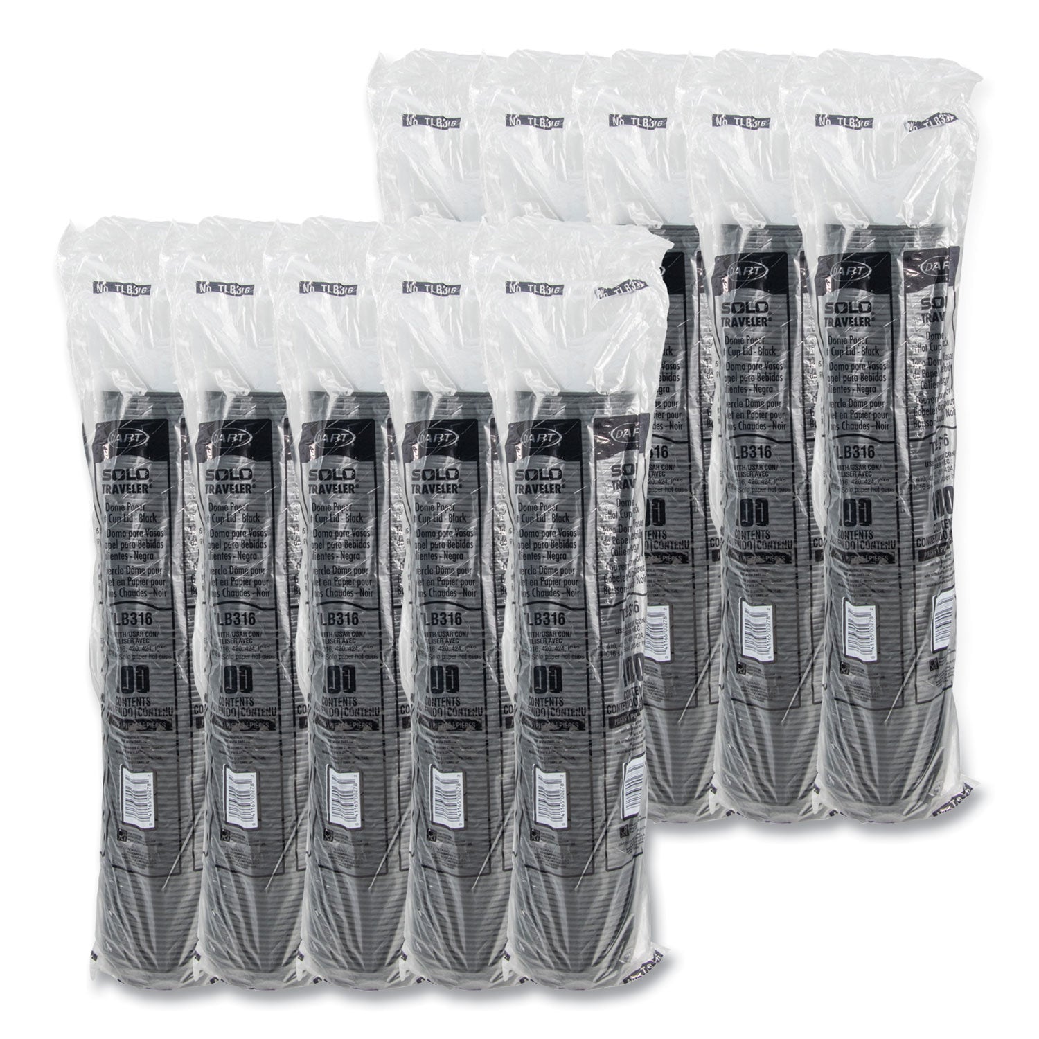 SOLO® Traveler Cappuccino Style Dome Lid, Fits 10 oz to 24 oz Hot Cups, Plastic, Black, 100/Sleeve, 10 Sleeves/Carton