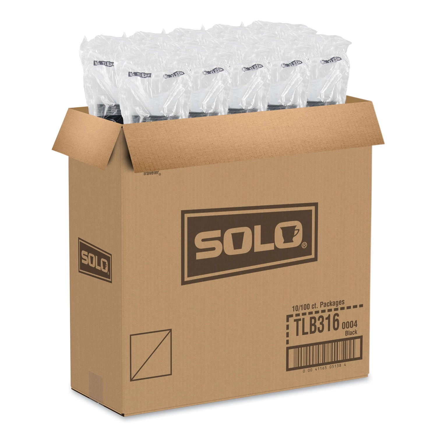 SOLO® Traveler Cappuccino Style Dome Lid, Fits 10 oz to 24 oz Hot Cups, Plastic, Black, 100/Sleeve, 10 Sleeves/Carton