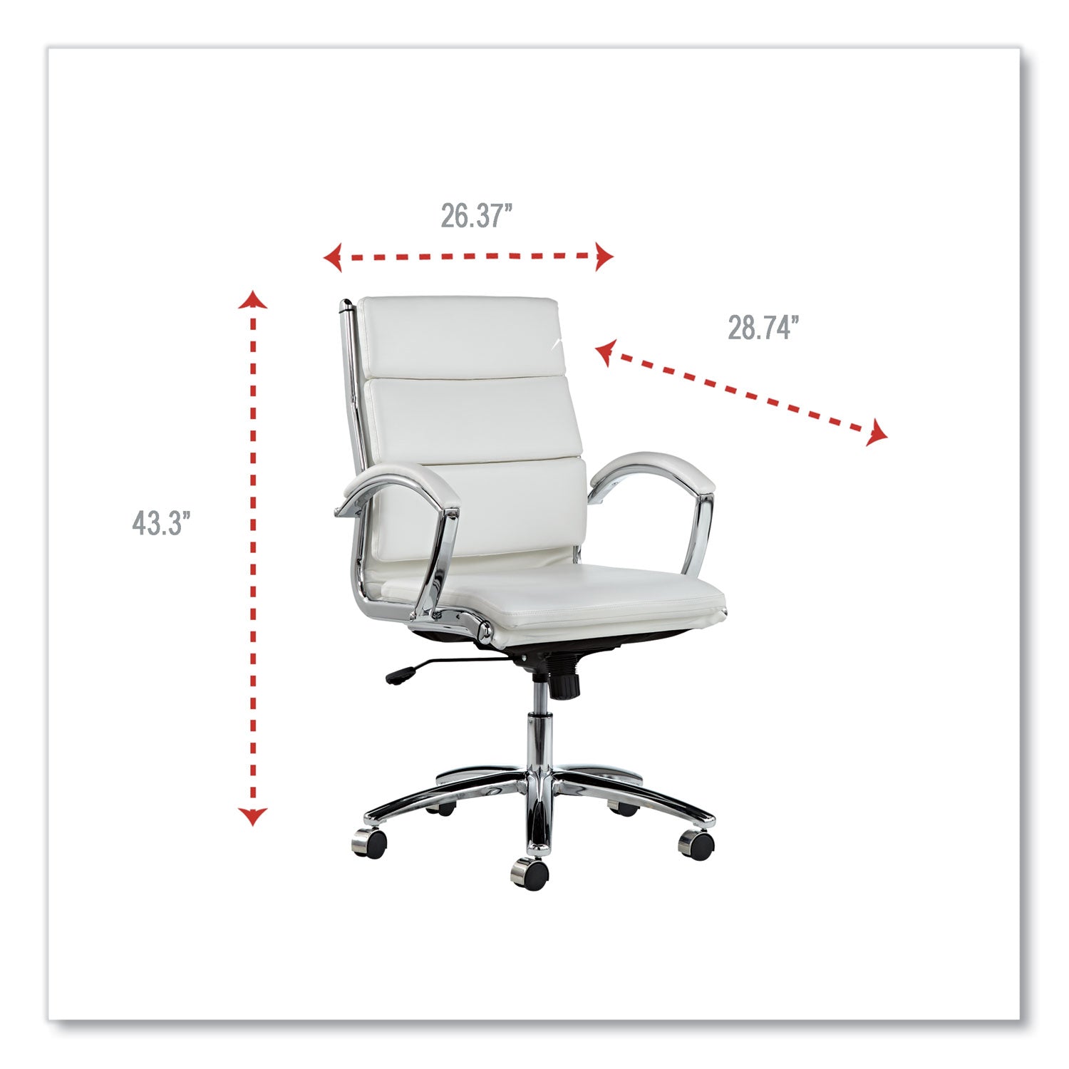 Alera® Alera Neratoli Mid-Back Slim Profile Chair, Faux Leather, Up To 275 Lb, 18.3" To 21.85" Seat Height, White Seat/back, Chrome