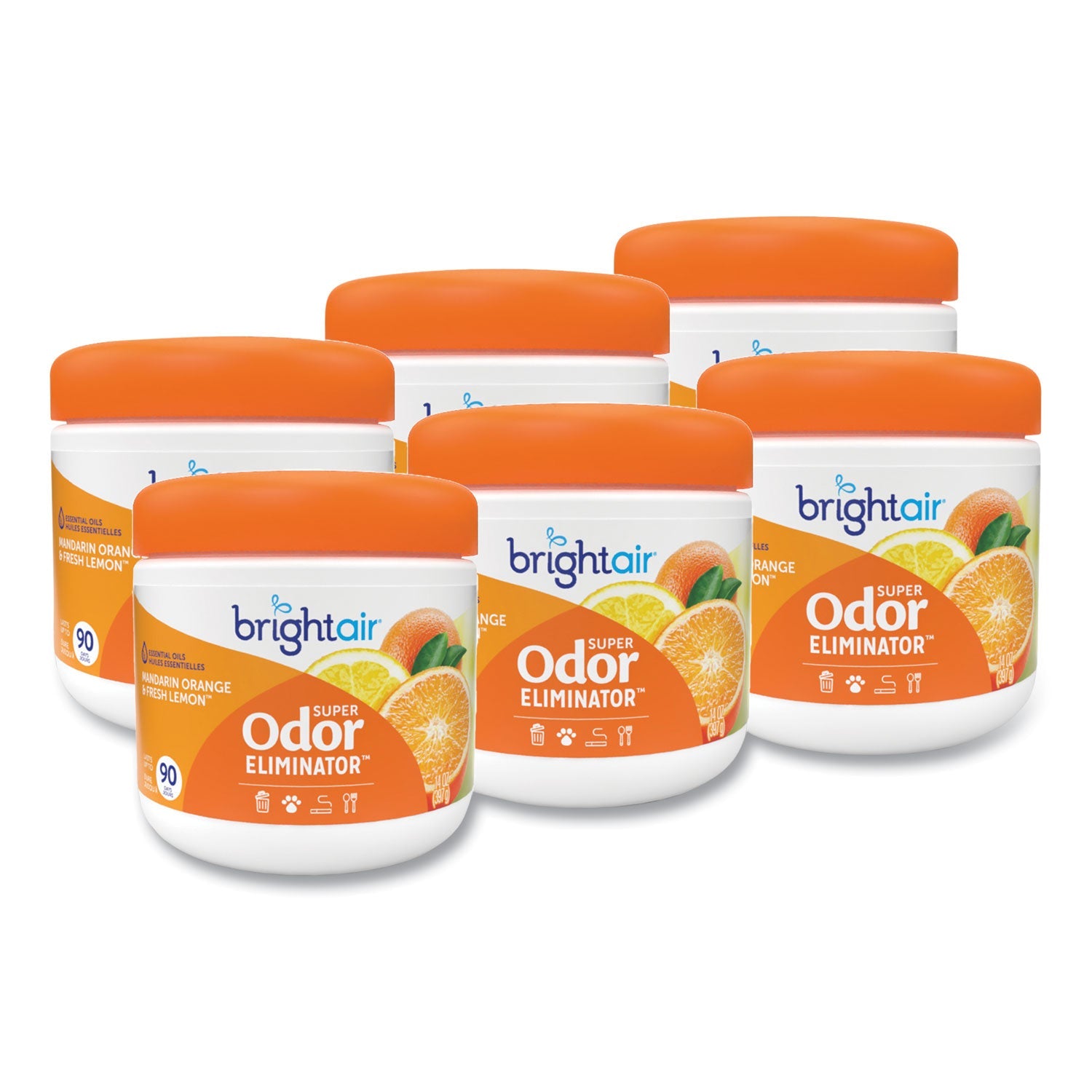 BRIGHT Air® Super Odor Eliminator, Mandarin Orange And Fresh Lemon, 14 Oz Jar, 6/carton