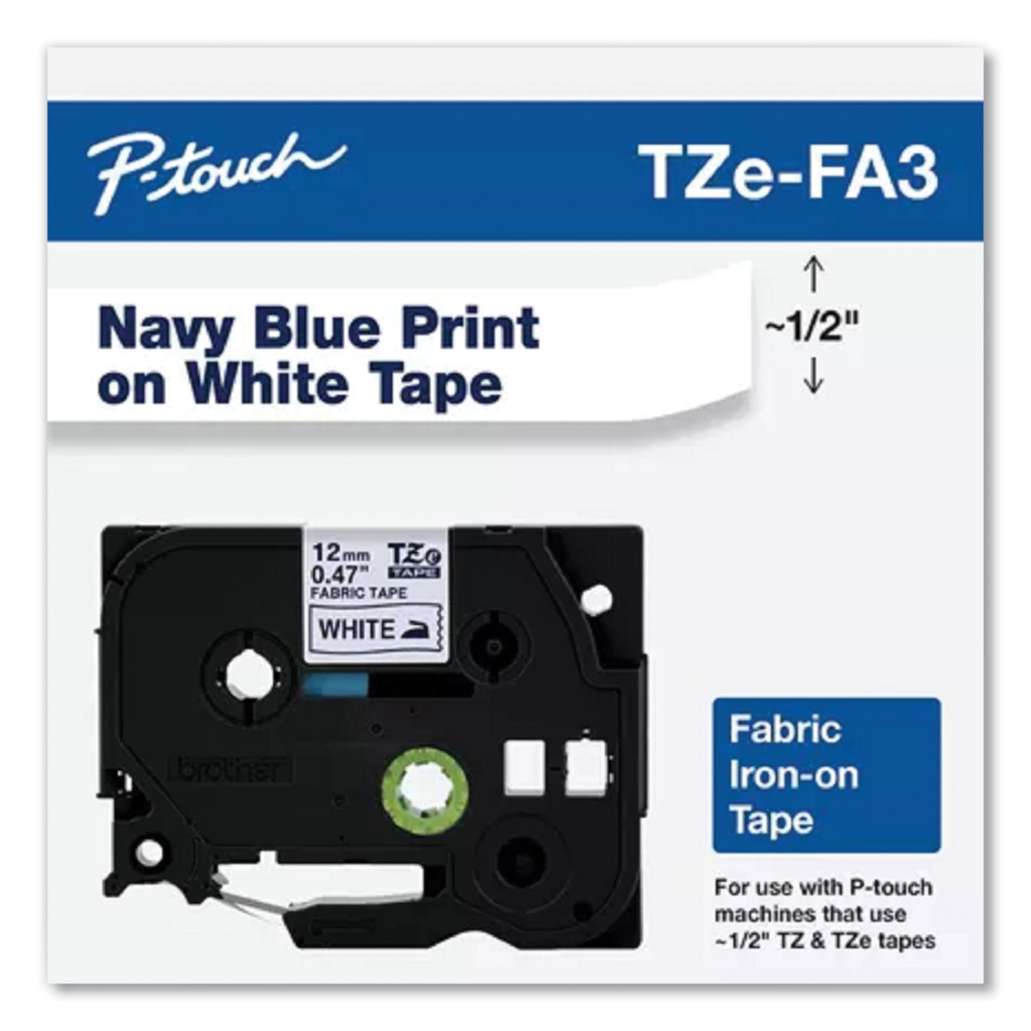 P-Touch Fabric Iron-On Tape | Navy on White