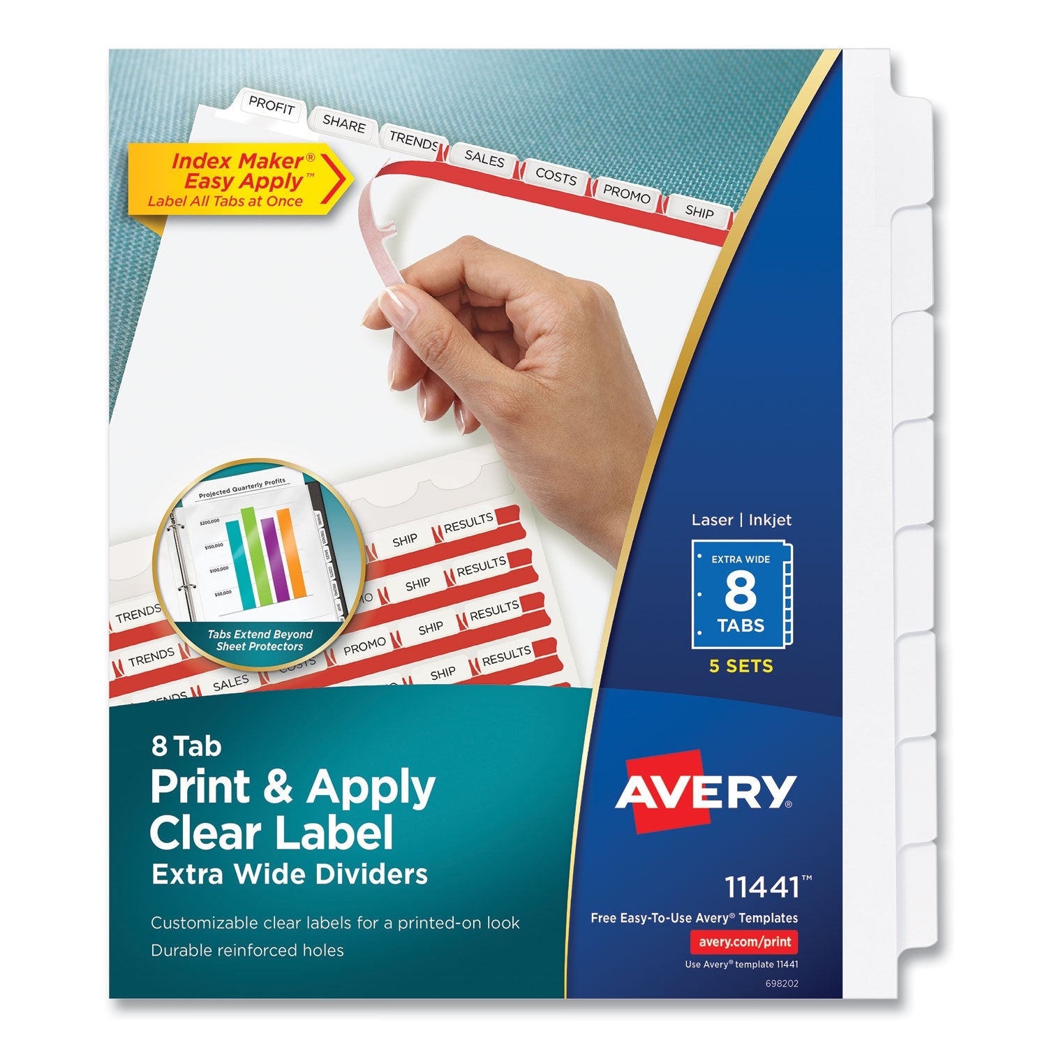 Clear Label Dividers | Extra Wide 8-Tab | 5 Sets