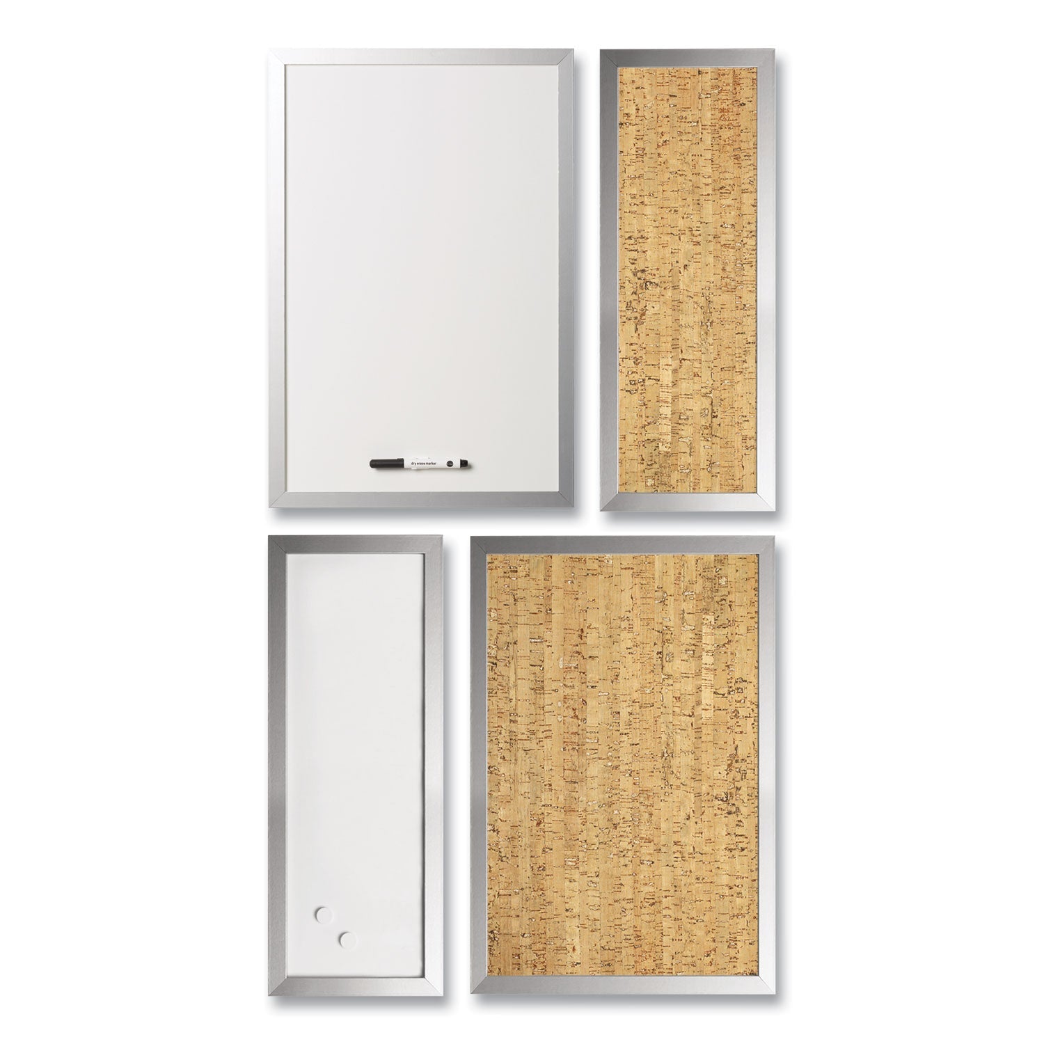 MasterVision® Metallic Silver Positive Flow Message Board Set, (2) Magnetic Dry Erase, (2) Bulletin, Assorted Sizes, Assorted Colors