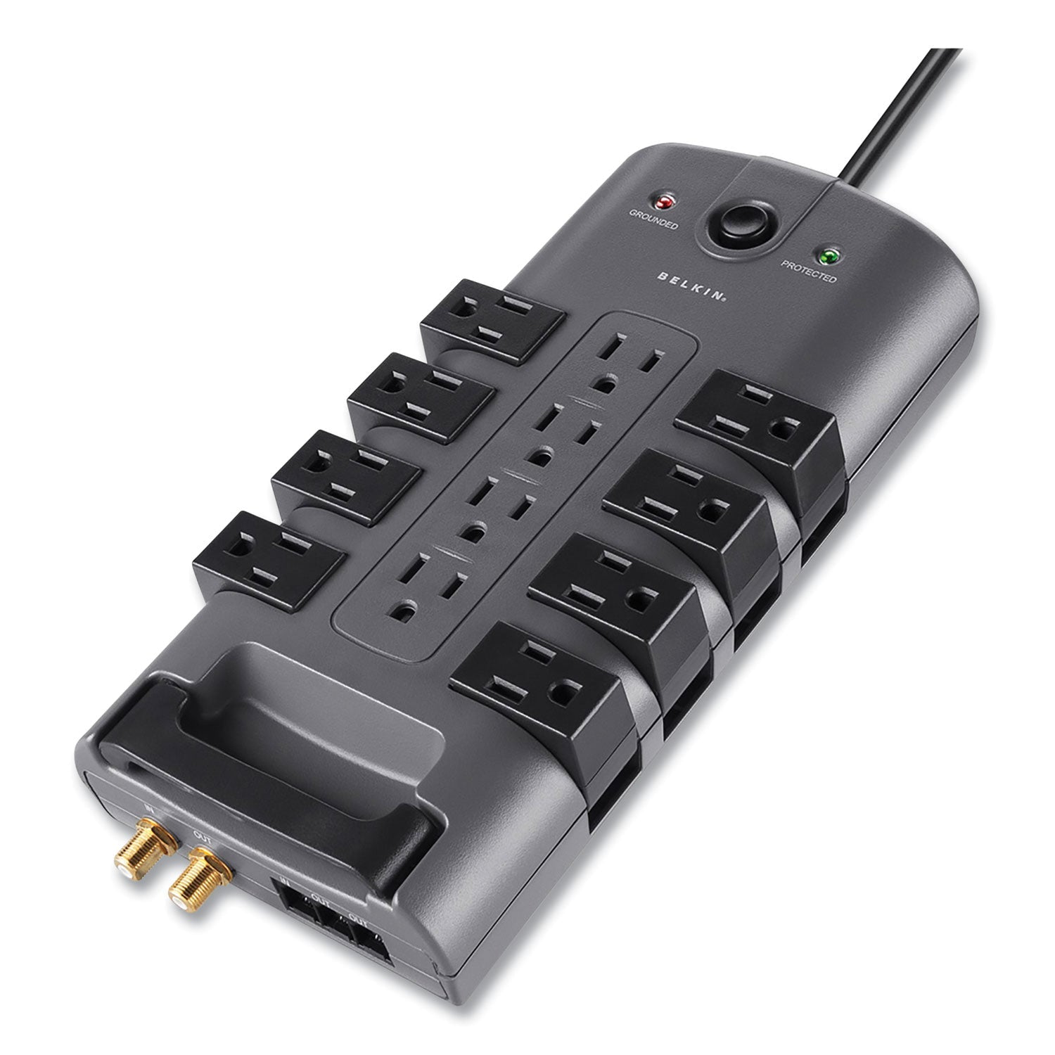 Belkin® Pivot Plug Surge Protector, 12 AC Outlets, 8 ft Cord, 4,320 J, Gray