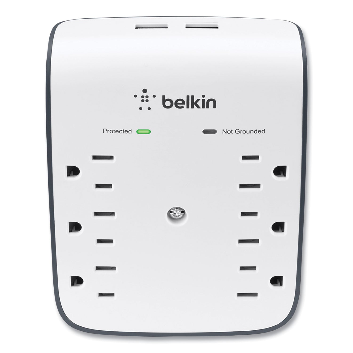 Belkin® SurgePlus USB Wall Mount Charger, 6 AC Outlets/2 USB Ports, 900 J, White/Black
