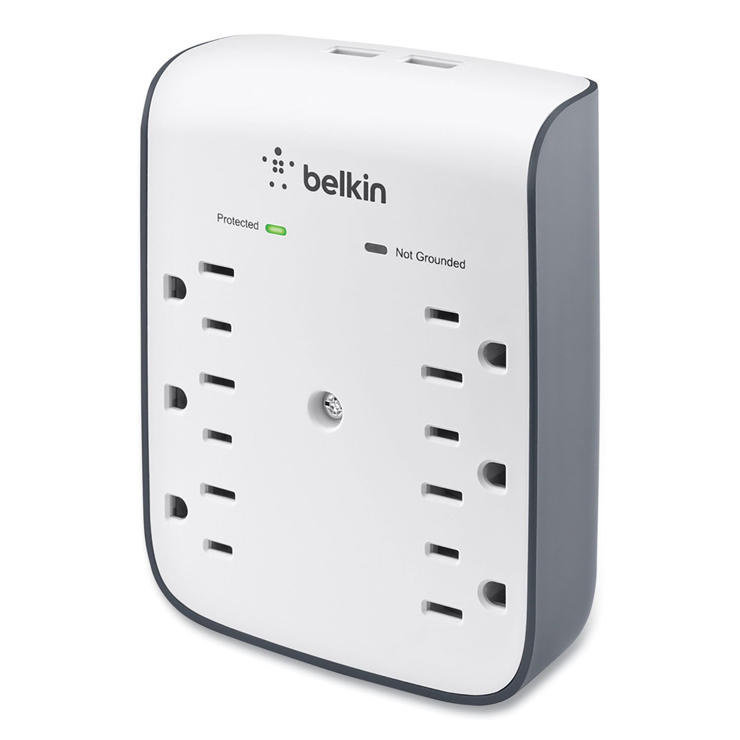 Belkin® SurgePlus USB Wall Mount Charger, 6 AC Outlets/2 USB Ports, 900 J, White/Black