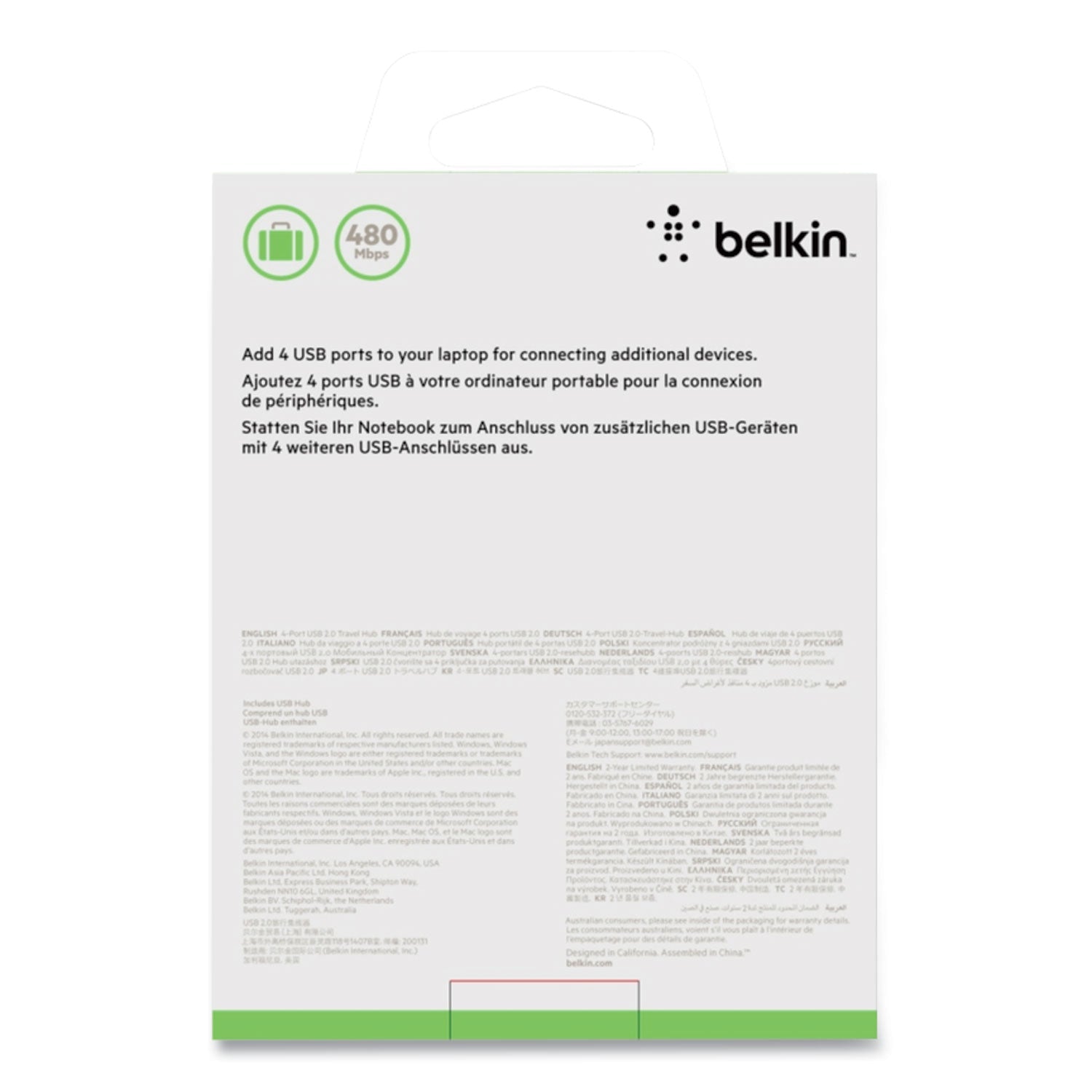 Belkin® Ultra-Slim Travel Hub, 4 Ports, Nightshade/White