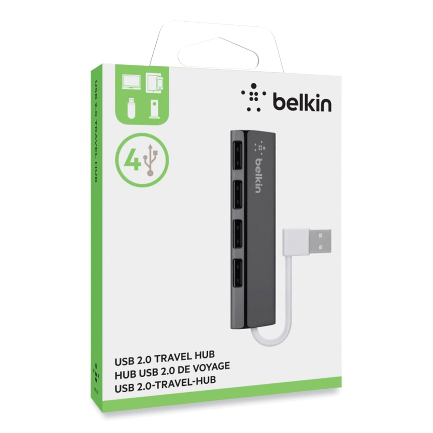 Belkin® Ultra-Slim Travel Hub, 4 Ports, Nightshade/White