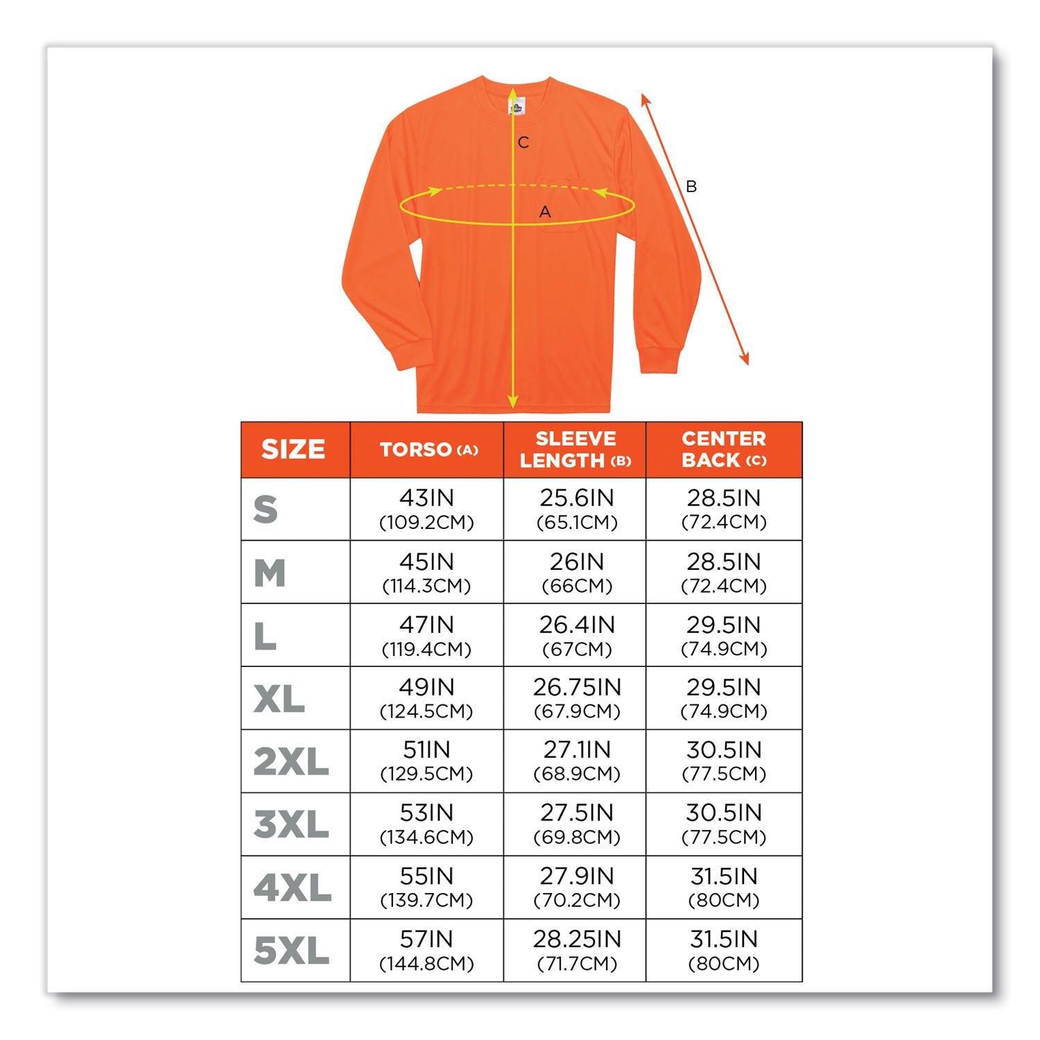 ergodyne® GloWear 8091 Non-Certified Hi-Vis Long Sleeve Shirt, 4X-Large, Orange