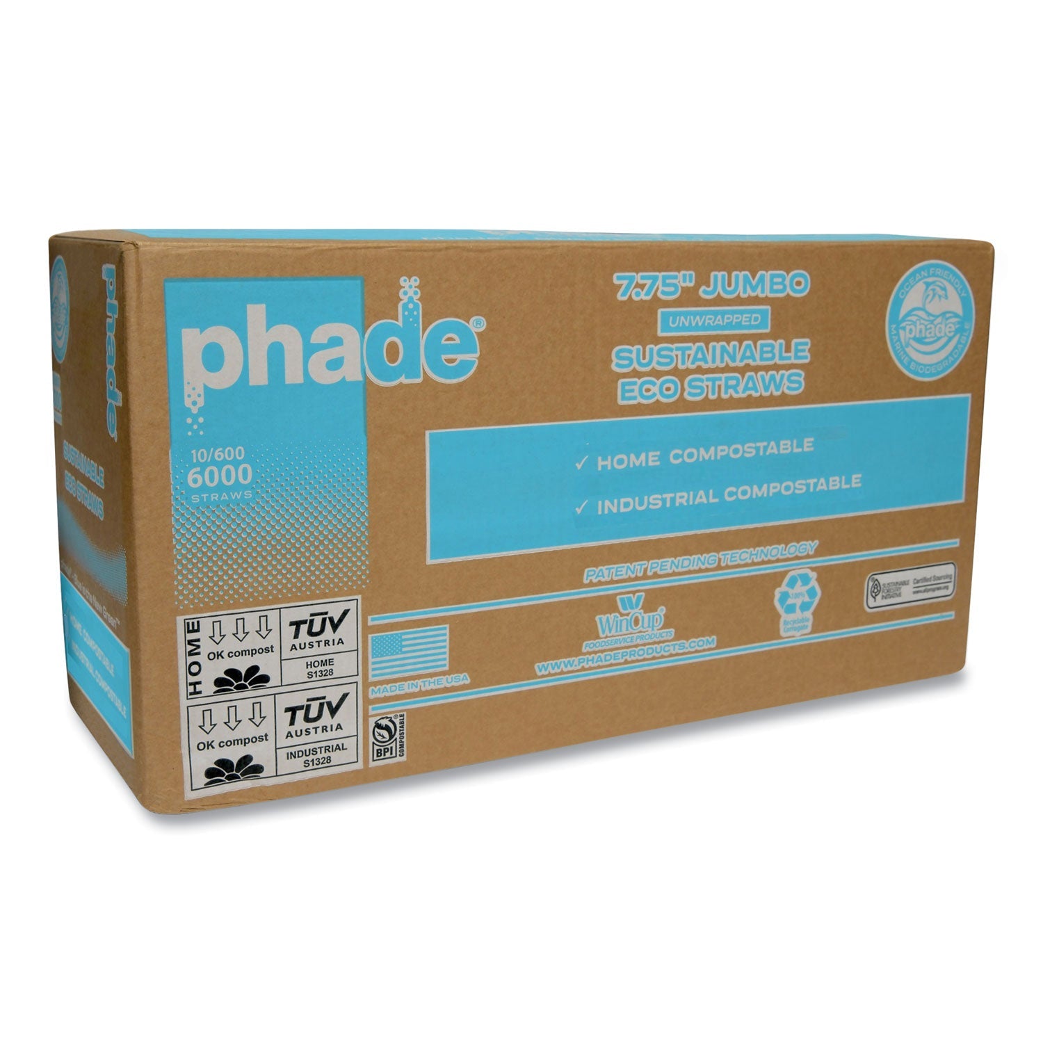 phade™ Marine Biodegradable Straws, 7.75", Ocean Blue, 6,000/Carton