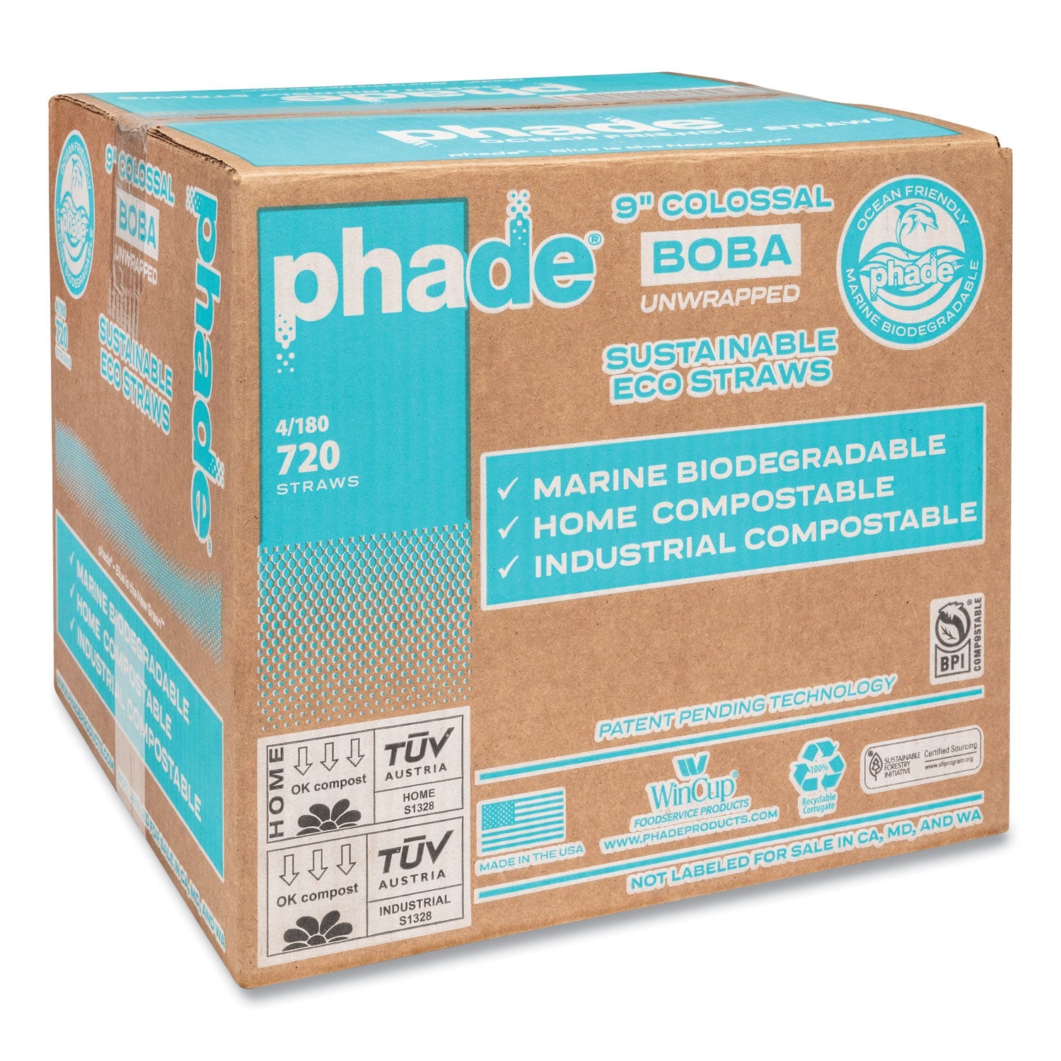 phade™ Marine Biodegradable Straws, Boba Straws, 9", Ocean Blue, 720/Carton