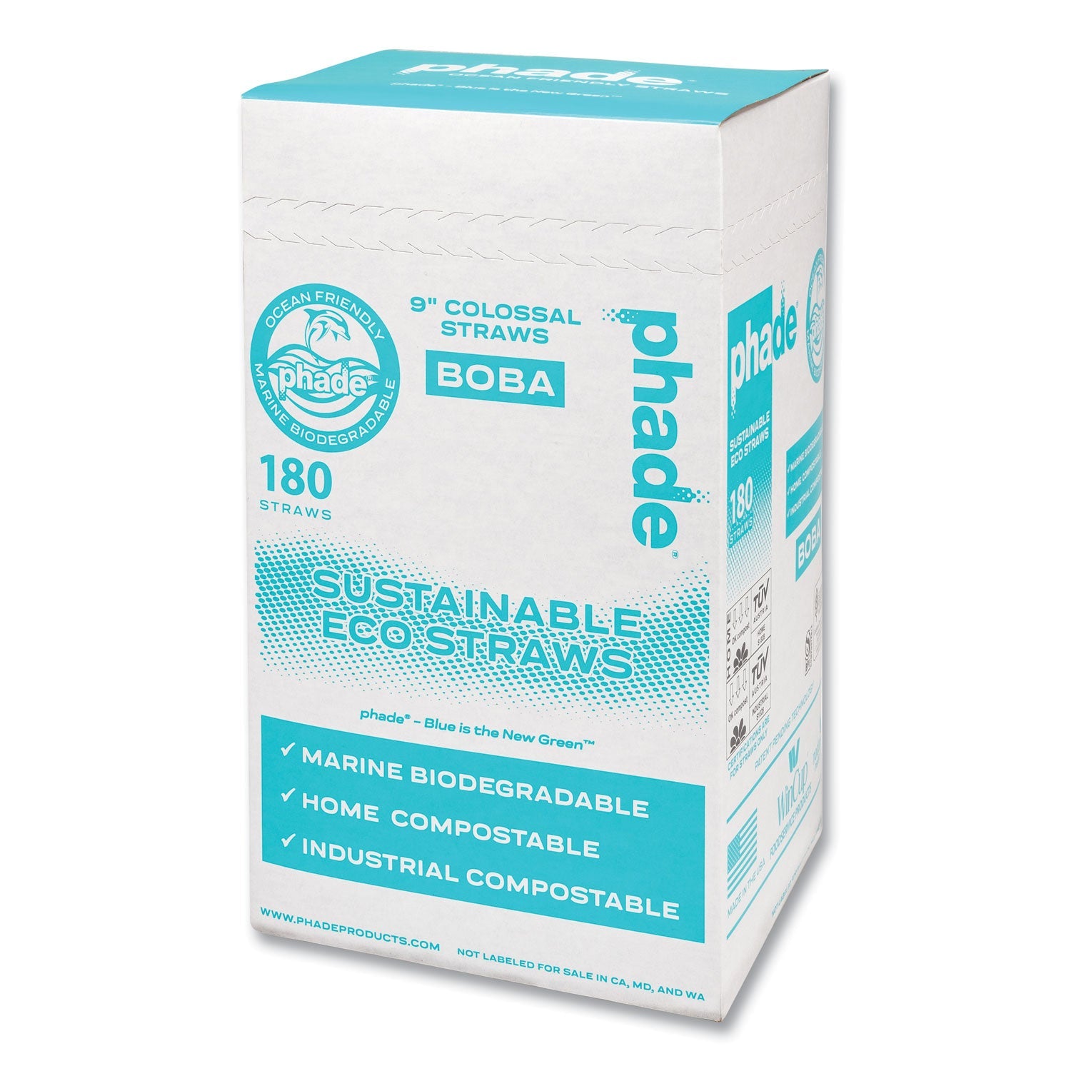 phade™ Marine Biodegradable Straws, Boba Straws, 9", Ocean Blue, 720/Carton