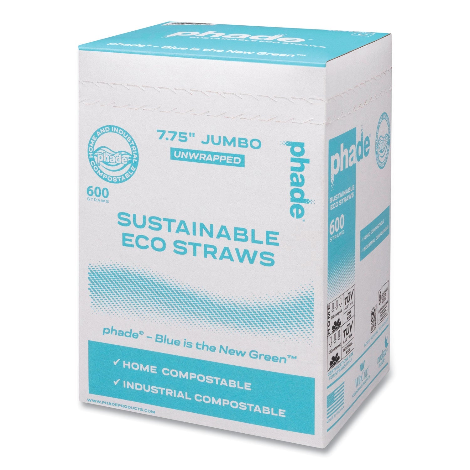 phade™ Marine Biodegradable Straws, 7.75", Ocean Blue, 6,000/Carton