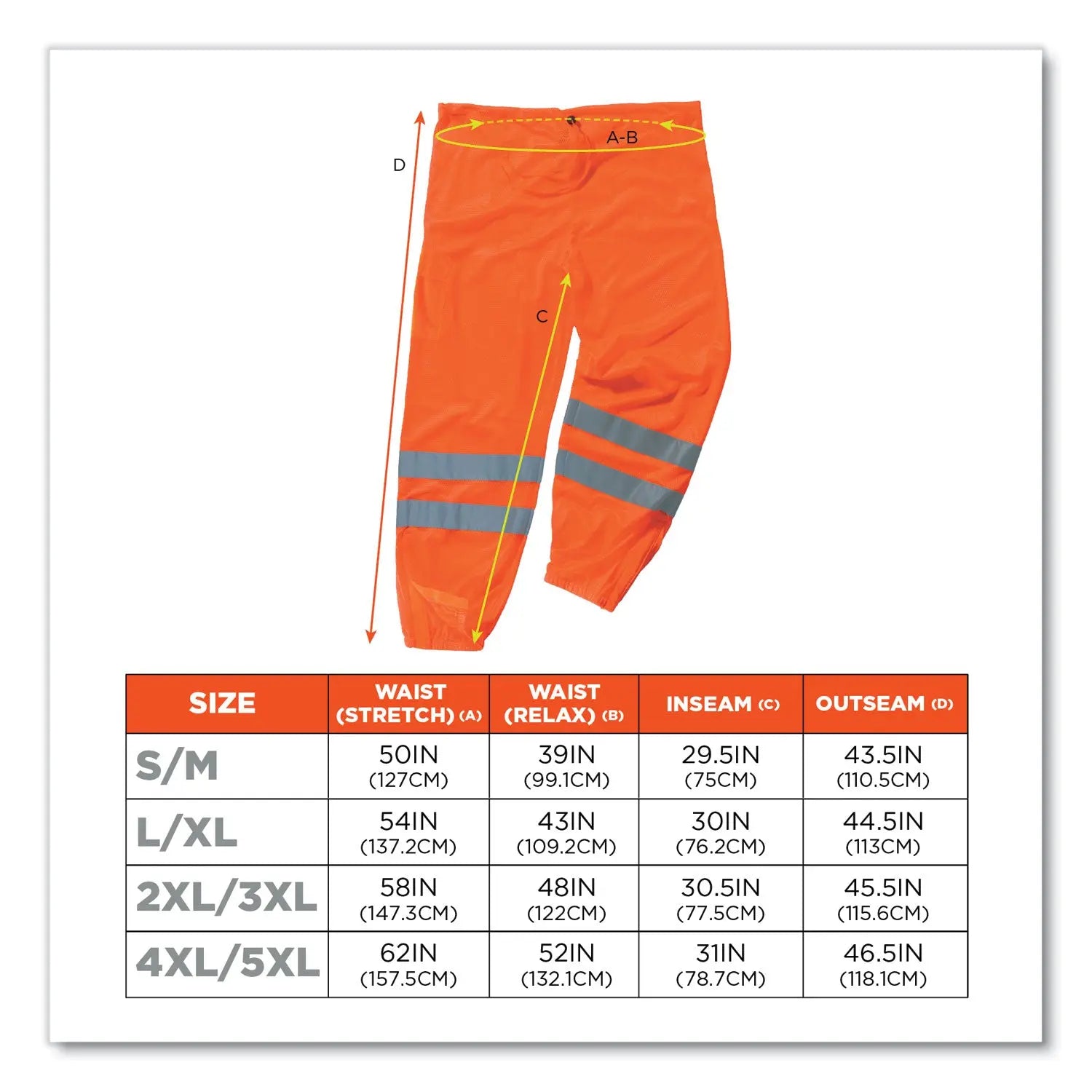 ergodyne® GloWear 8910 Class E Hi-Vis Pants, 4X-Large/5X-Large, Orange