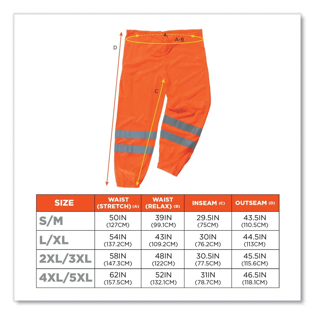 ergodyne® GloWear 8910 Class E Hi-Vis Pants, Small/Medium, Orange