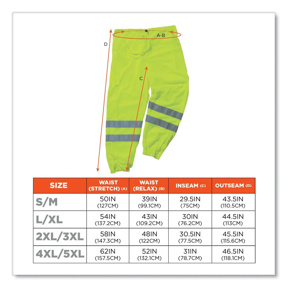 ergodyne® GloWear 8910 Class E Hi-Vis Pants, 4X-Large/5X-Large, Lime
