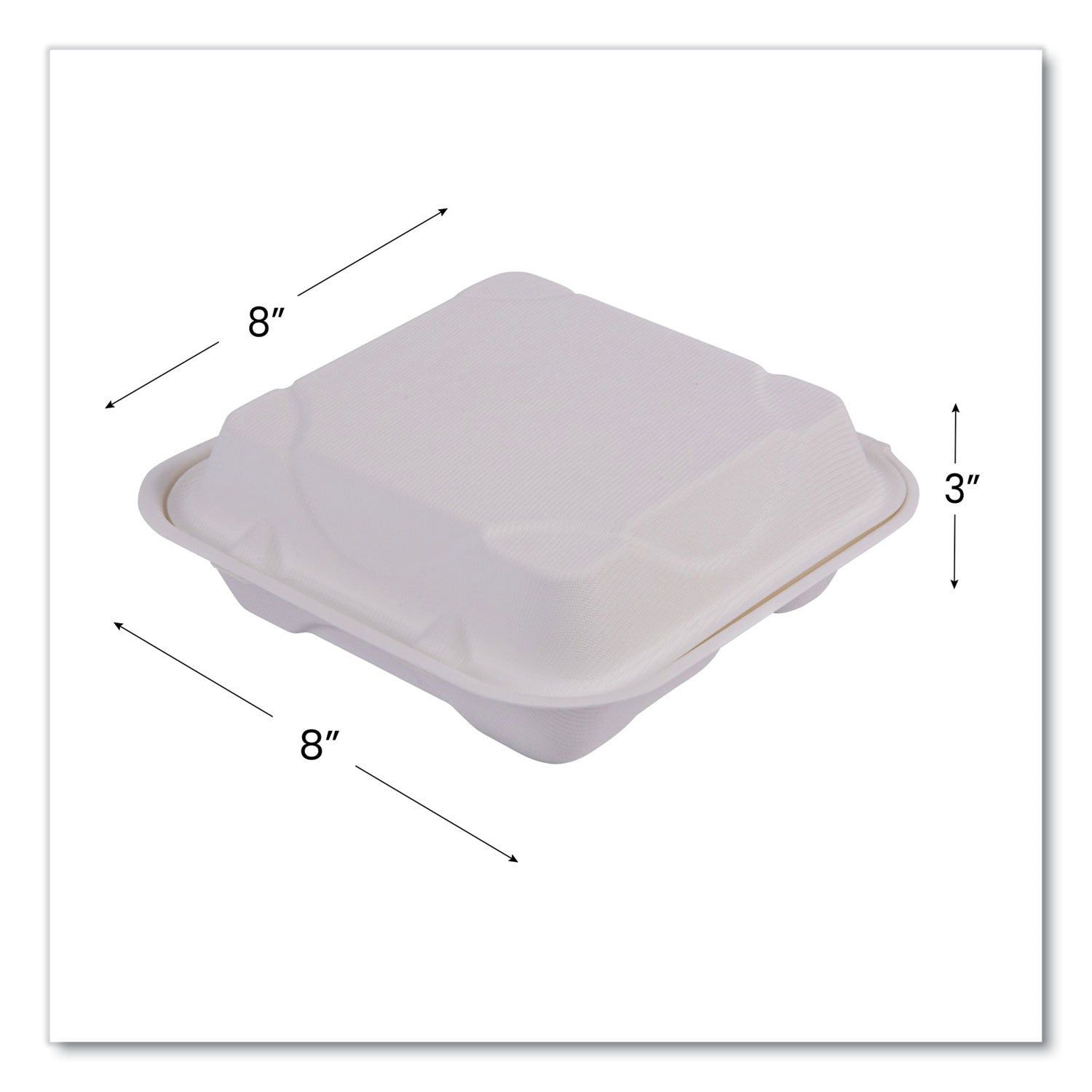 Eco-Products® Vanguard Renewable and Compostable Sugarcane Clamshells, 3 Compartments, 8 x 8 x 3, White, 200/Carton - Bloom Skins
