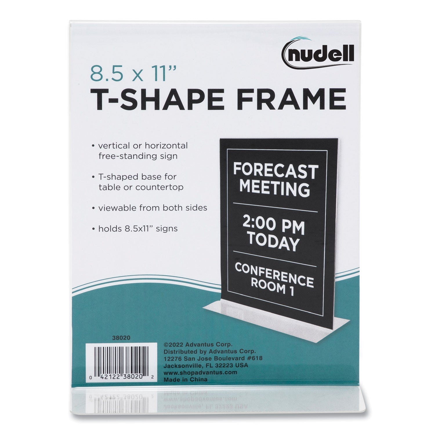 NuDell™ Clear Plastic T-Shaped Countertop Sign Holder, Two-Sided, Bottom-Load, Horizontal/Vertical Orientation, 8.5 x 11 Insert