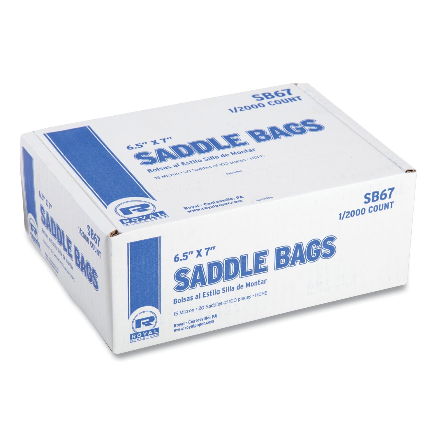 AmerCareRoyal® Saddle Bags, Fold-Top Closure, 0.59 mil, 7.99" x 6.49", Clear, 2,000/Carton - Bloom Skins