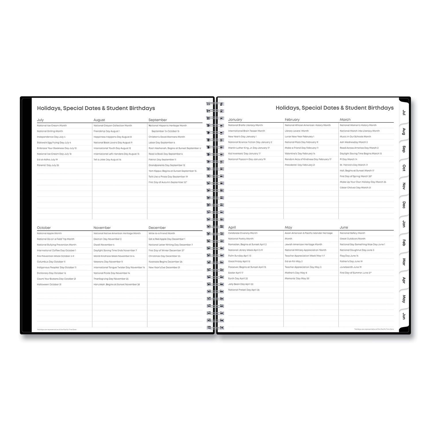 Blue Sky® Teacher's Solid Black Weekly/Monthly Lesson Planner, 2024 to 2025, Nine Classes, Black Cover, (144) 11 x 8.5 Pages - Bloom Skins