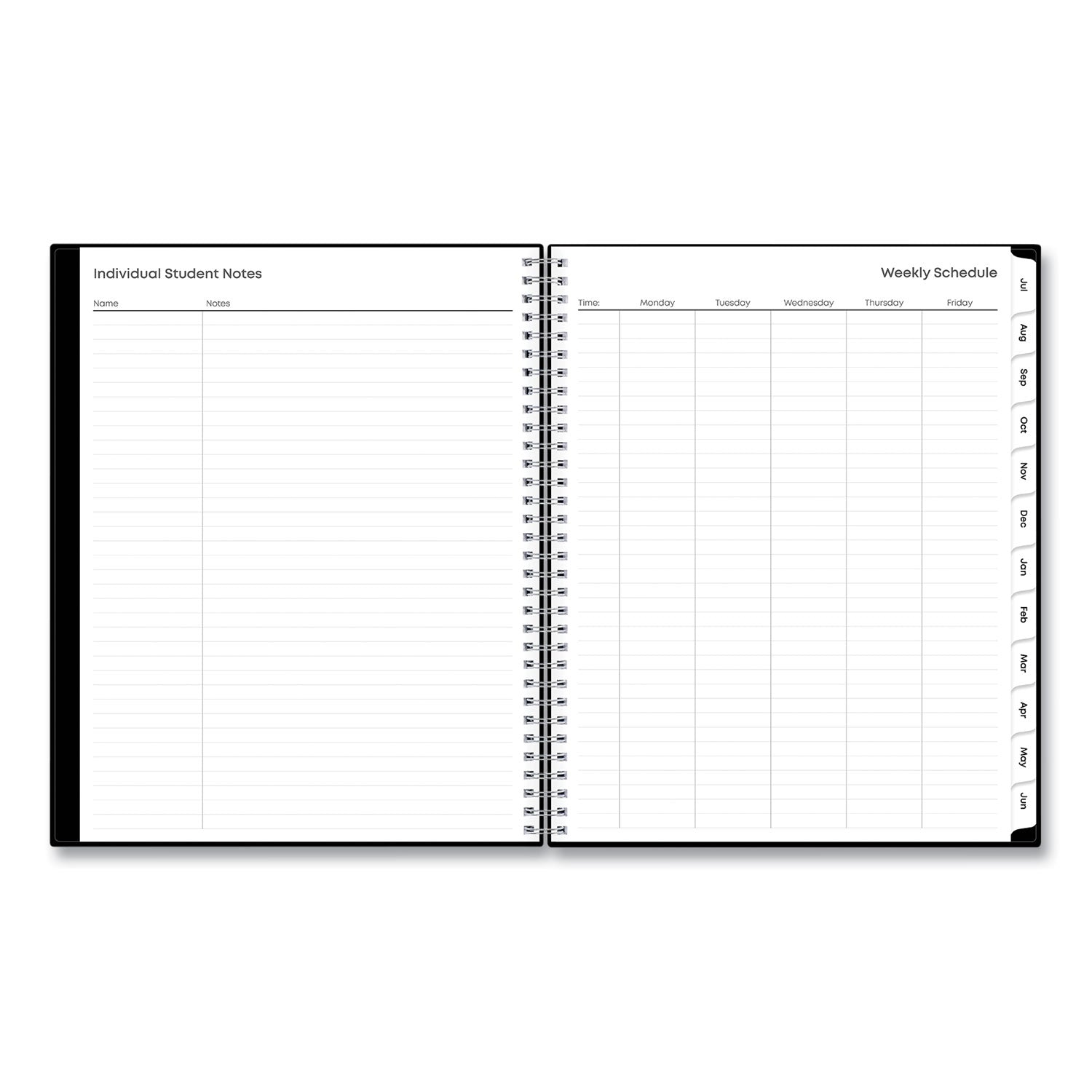 Blue Sky® Teacher's Solid Black Weekly/Monthly Lesson Planner, 2024 to 2025, Nine Classes, Black Cover, (144) 11 x 8.5 Pages - Bloom Skins