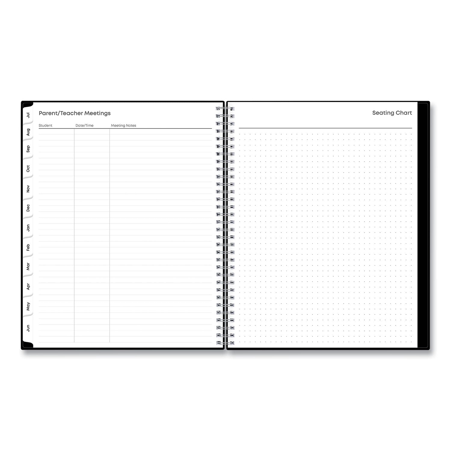 Blue Sky® Teacher's Solid Black Weekly/Monthly Lesson Planner, 2024 to 2025, Nine Classes, Black Cover, (144) 11 x 8.5 Pages - Bloom Skins