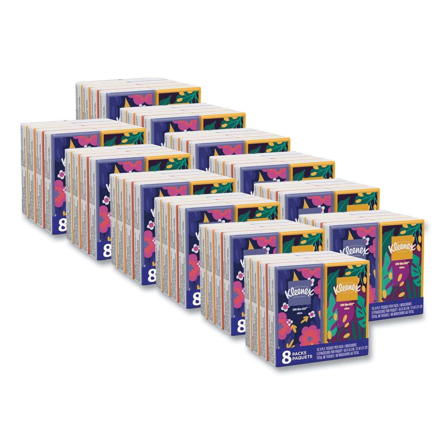 Kleenex® On The Go Packs Facial Tissues, 3-Ply, White, 10 Sheets/pouch, 8 Pouches/pack, 12 Packs/carton