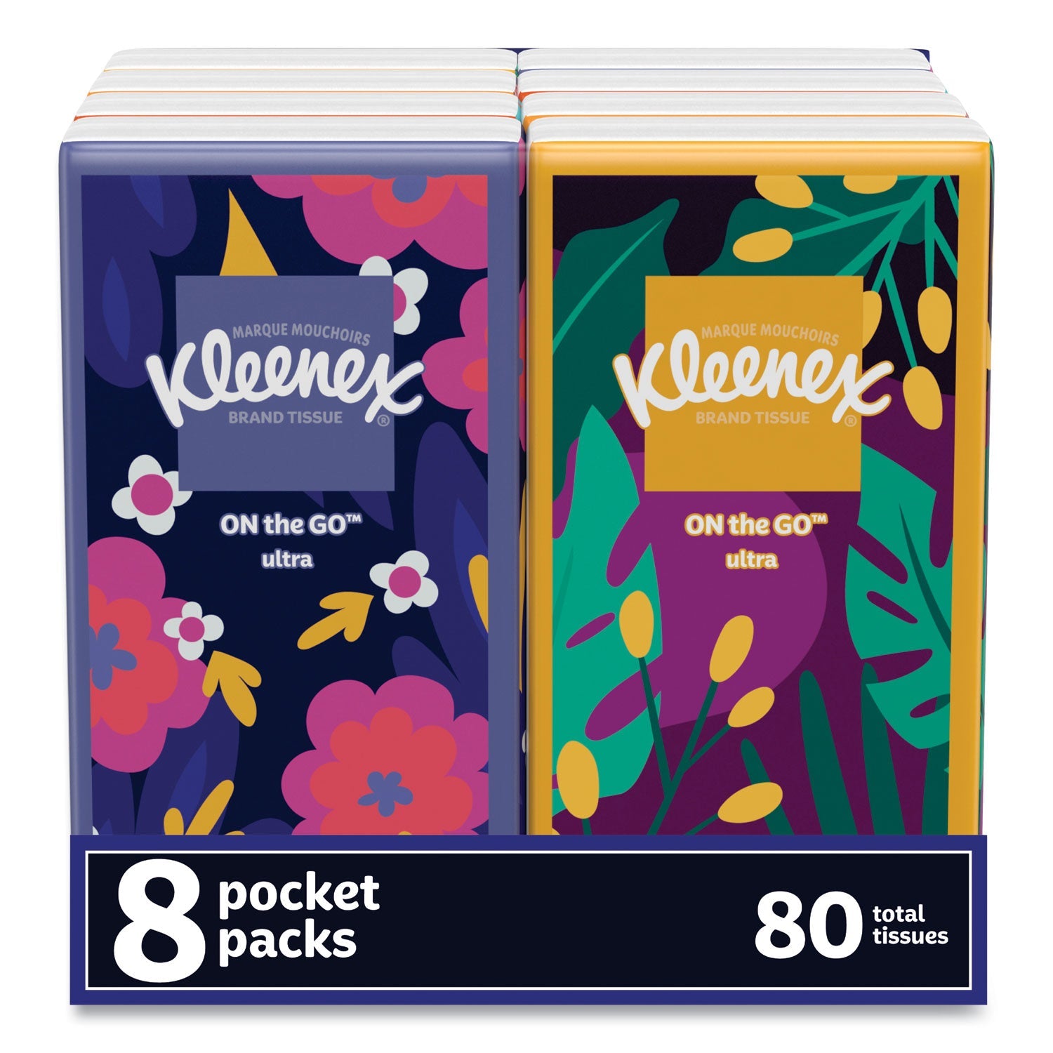 Kleenex® On The Go Packs Facial Tissues, 3-Ply, White, 10 Sheets/pouch, 8 Pouches/pack, 12 Packs/carton