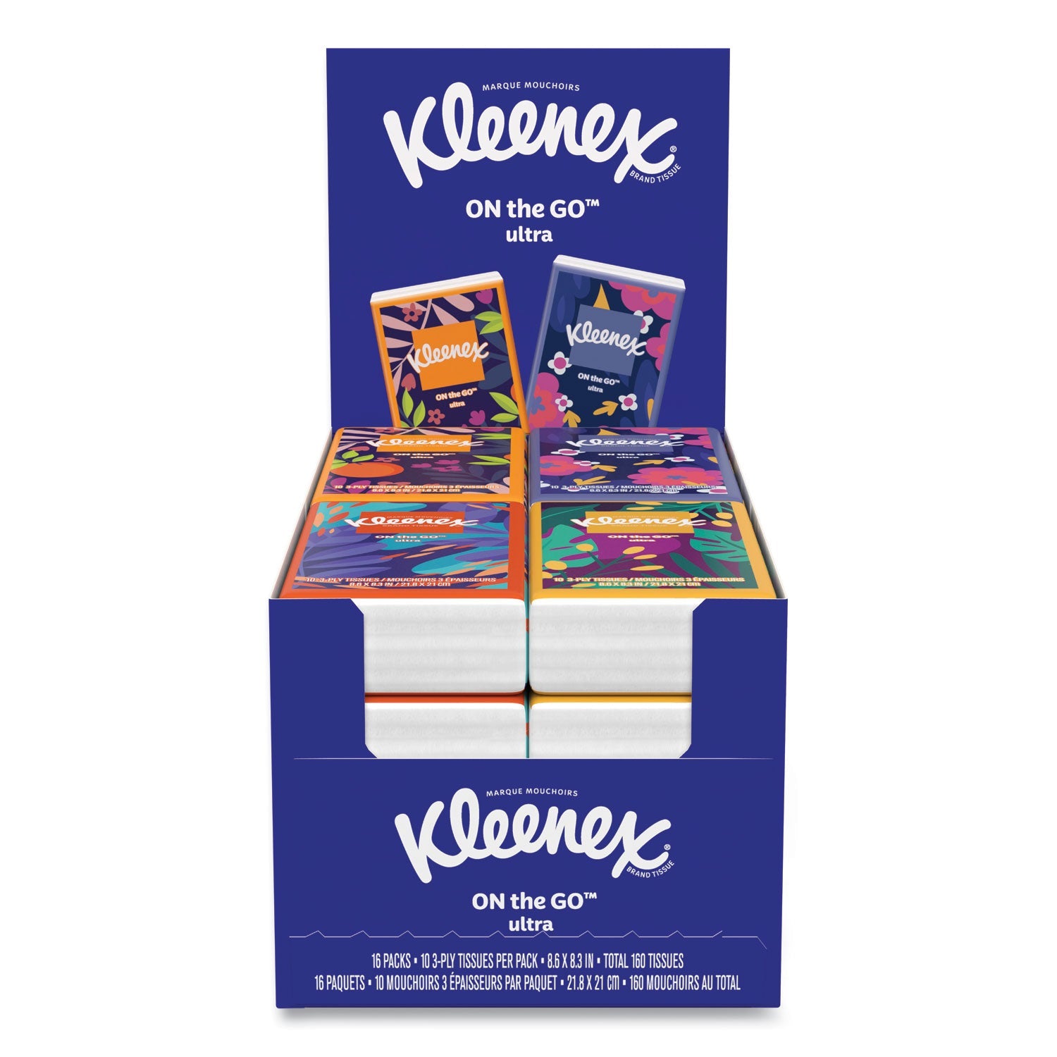 Kleenex® On The Go Packs Facial Tissues, 3-Ply, White, 10/Pouch, 16 Pouches/Pack, 6 Packs/Carton