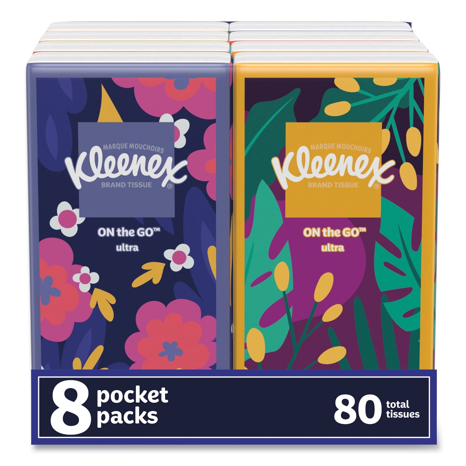 Kleenex® On The Go Packs Facial Tissues, 3-Ply, White, 10 Sheets/pouch, 8 Pouches/pack