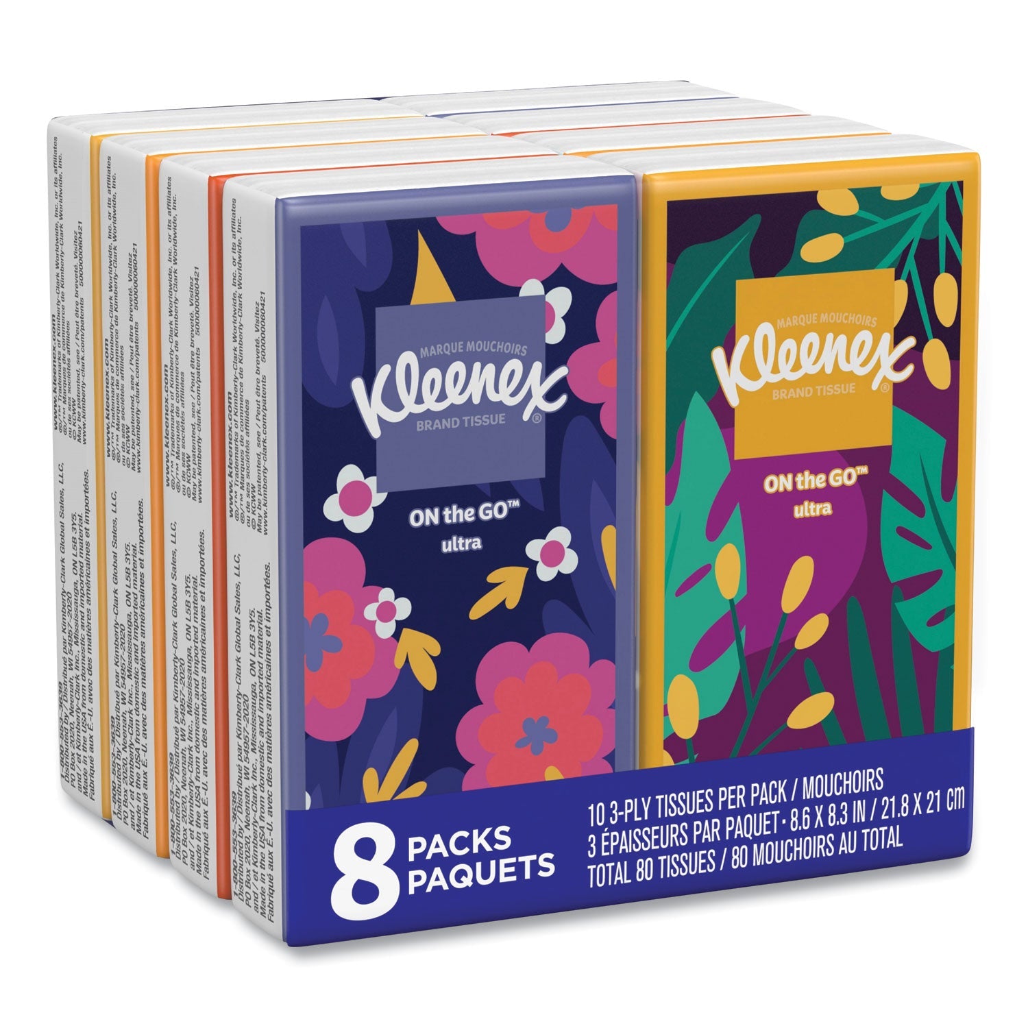 Kleenex® On The Go Packs Facial Tissues, 3-Ply, White, 10 Sheets/pouch, 8 Pouches/pack