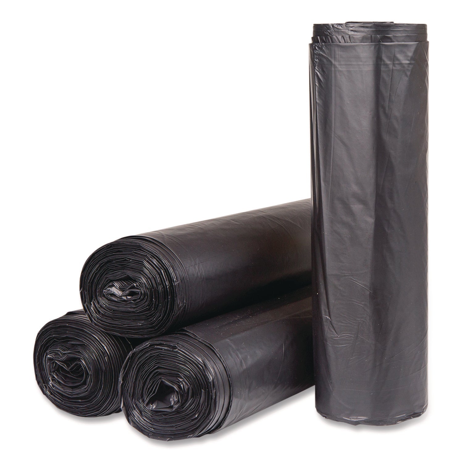 Inteplast Group Institutional Low-Density Can Liners, 45 gal, 1.2 mil, 40" x 46", Black, Interleaved Roll, 25 Bags/Roll, 4 Rolls/Carton