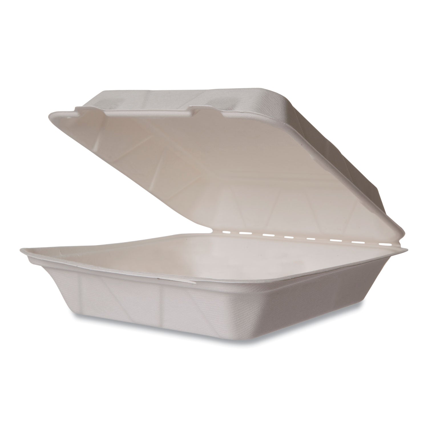 Vegware™ White Molded Fiber Clamshell Containers, Compostable, 9 x 9 x 3, White, Sugarcane, 200/Carton