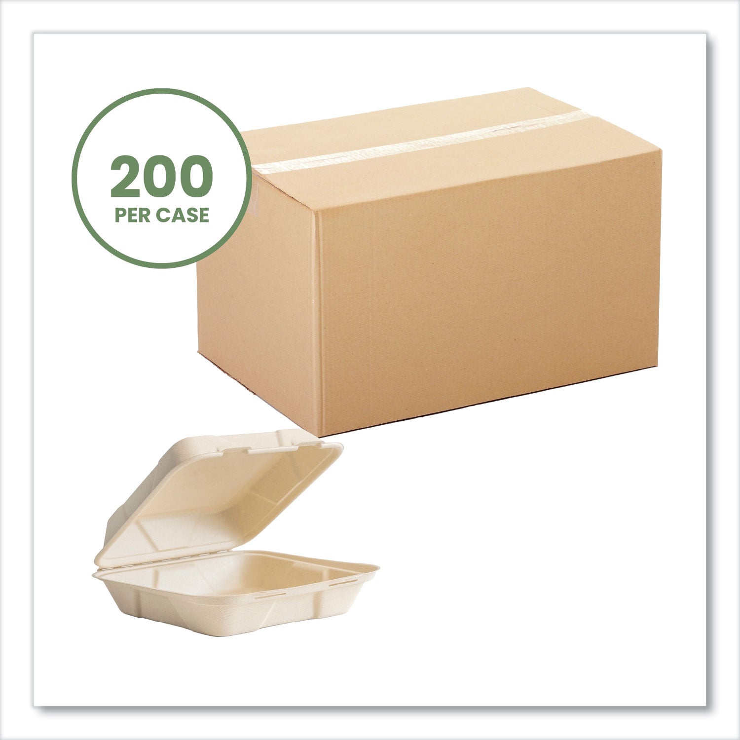 Vegware™ Nourish Molded Fiber Takeout Container, Compostable, 9 x 10 x 2, Natural, Sugarcane, 200/Carton