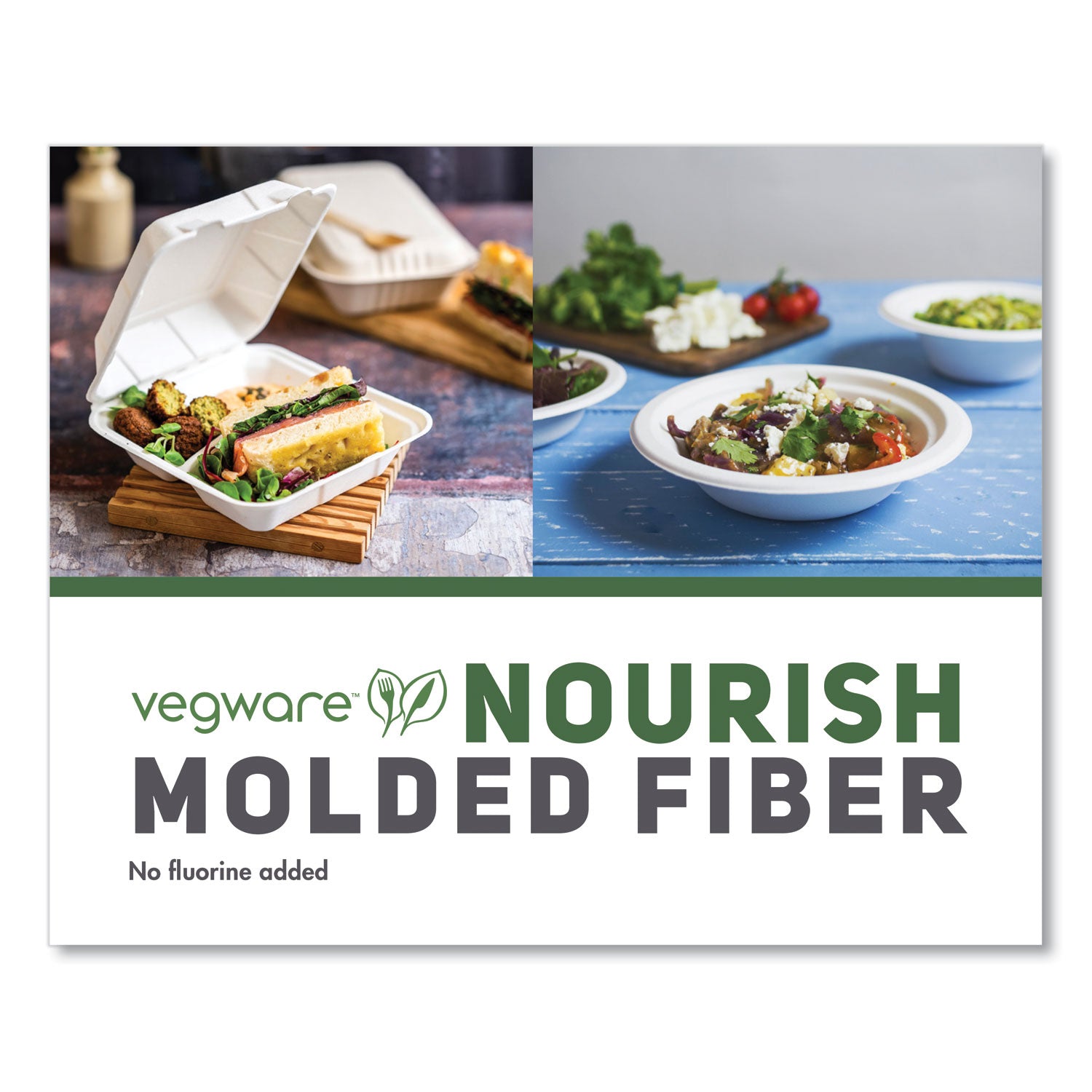 Vegware™ Nourish Molded Fiber Takeout Containers, Compostable, 7.9 x 7.9 x 2.9, White, Sugarcane, 200/Carton - Bloom Skins
