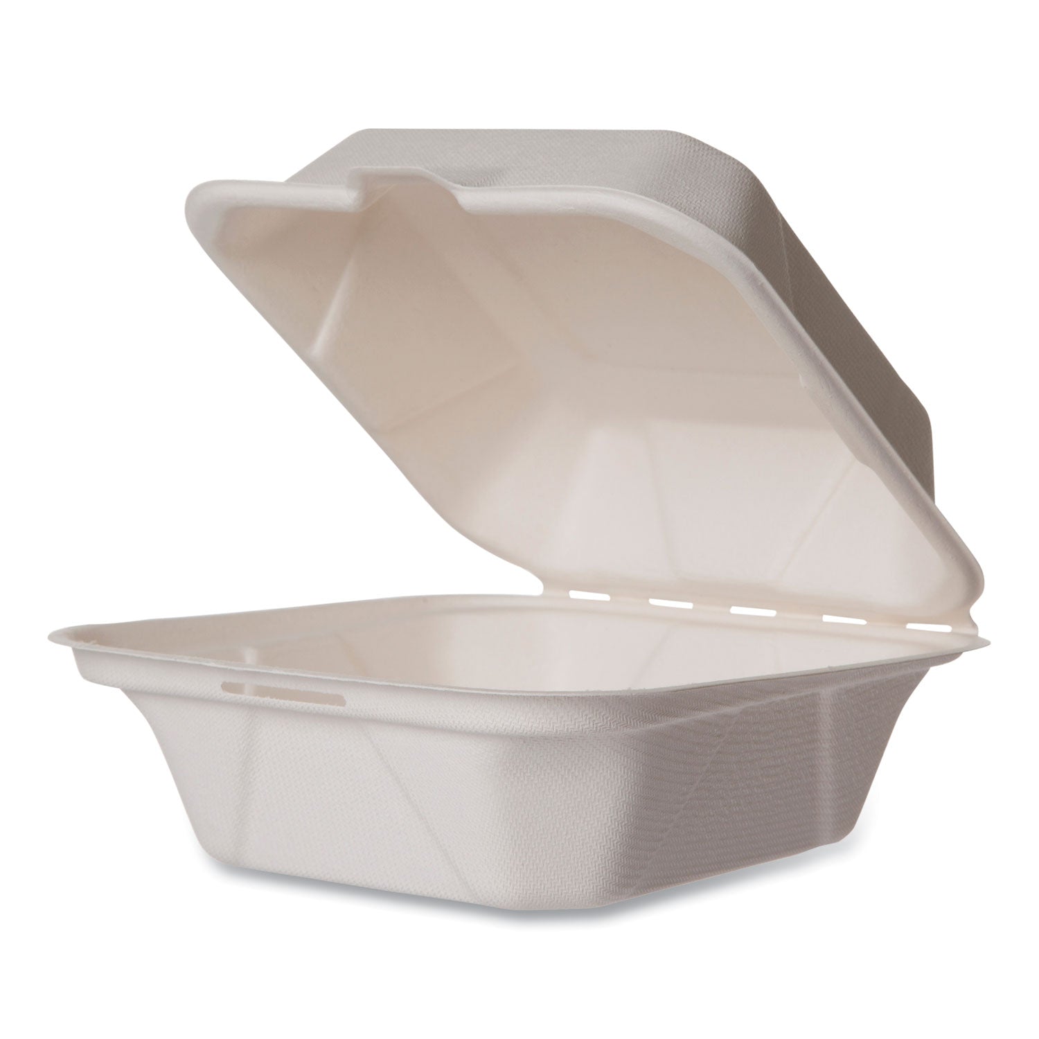 Vegware™ White Molded Fiber Clamshell Containers, Compostable, 5.9 x 5.9 x 2.9, White, Sugarcane, 400/Carton