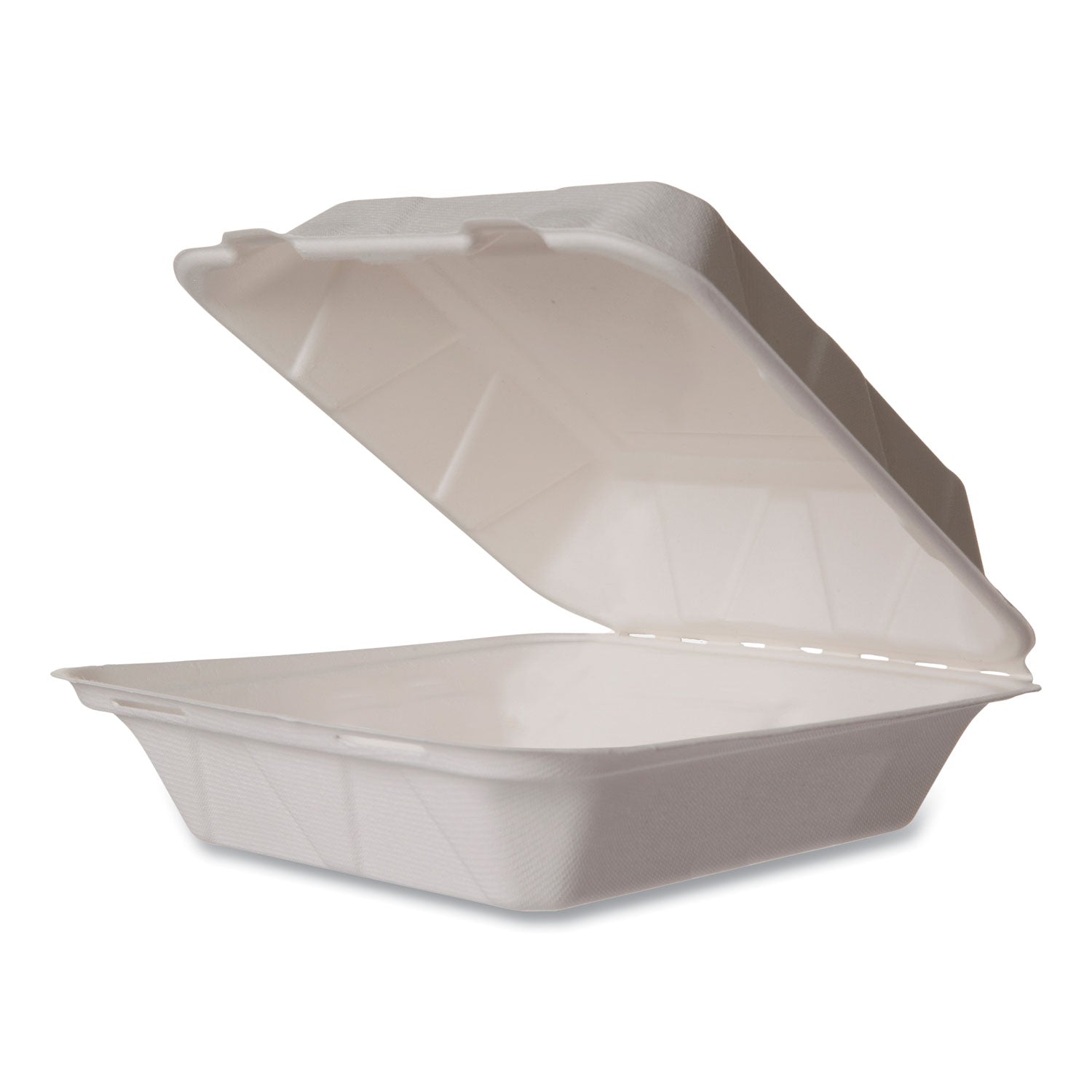 Vegware™ White Molded Fiber Clamshell Container, Compostable, 7.9 x 7.9 x 2.9, White, Sugarcane, 200/Carton