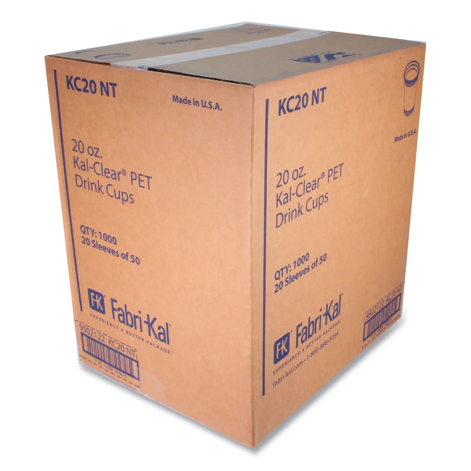 Fabri-Kal® Kal-Clear PET Cold Drink Cups, 20 oz, Plastic, Clear, 50/Bag, 20 Bags/Carton