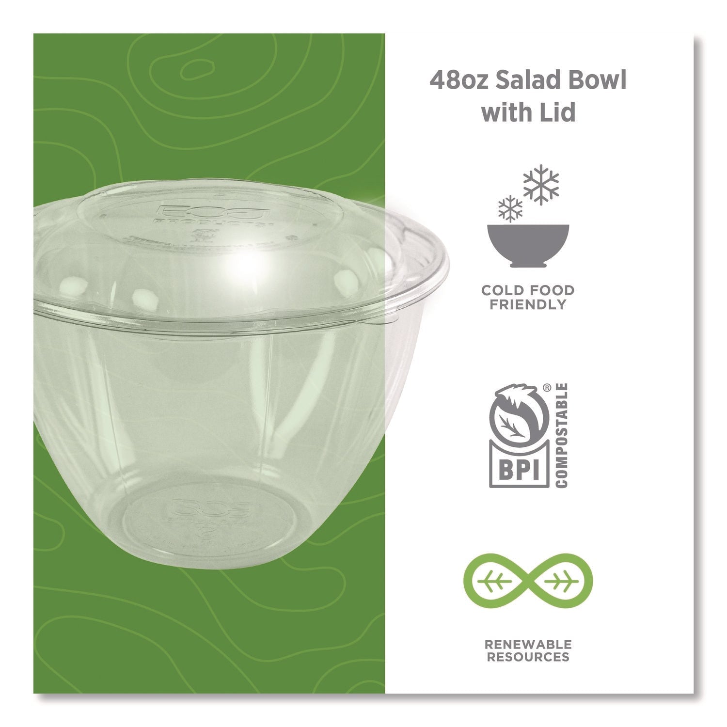 Eco-Products® Renewable and Compostable Salad Bowls with Lids, 48 oz, Clear, Plastic, 150/Carton - Bloom Skins