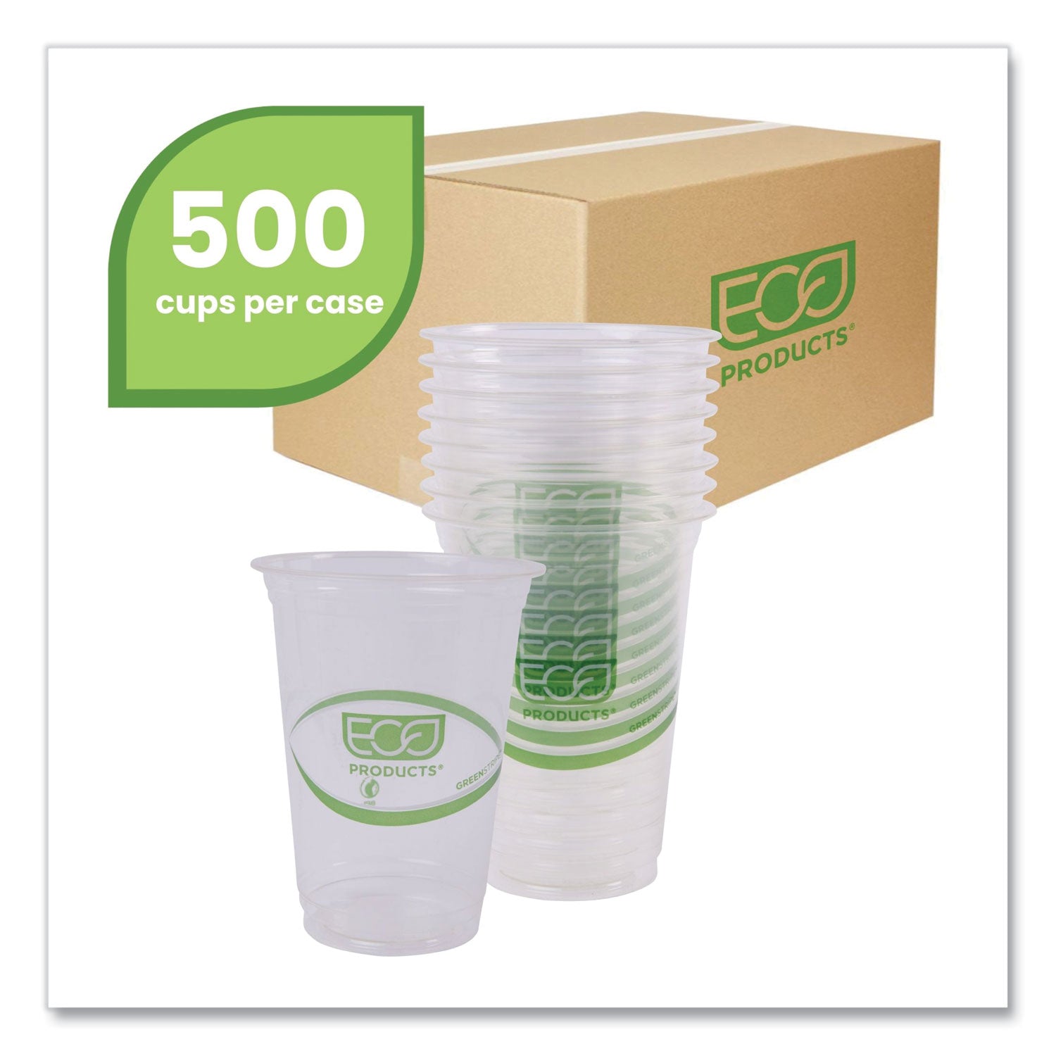 Eco-Products® GreenStripe Renewable and Compostable Cold Cups, 16 oz, Plastic, Clear, 50/Pack, 20 Packs/Carton